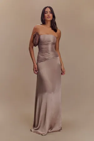 Square-Neck Serena Strapless Taffeta Maxi Dress - Bronze Taupe