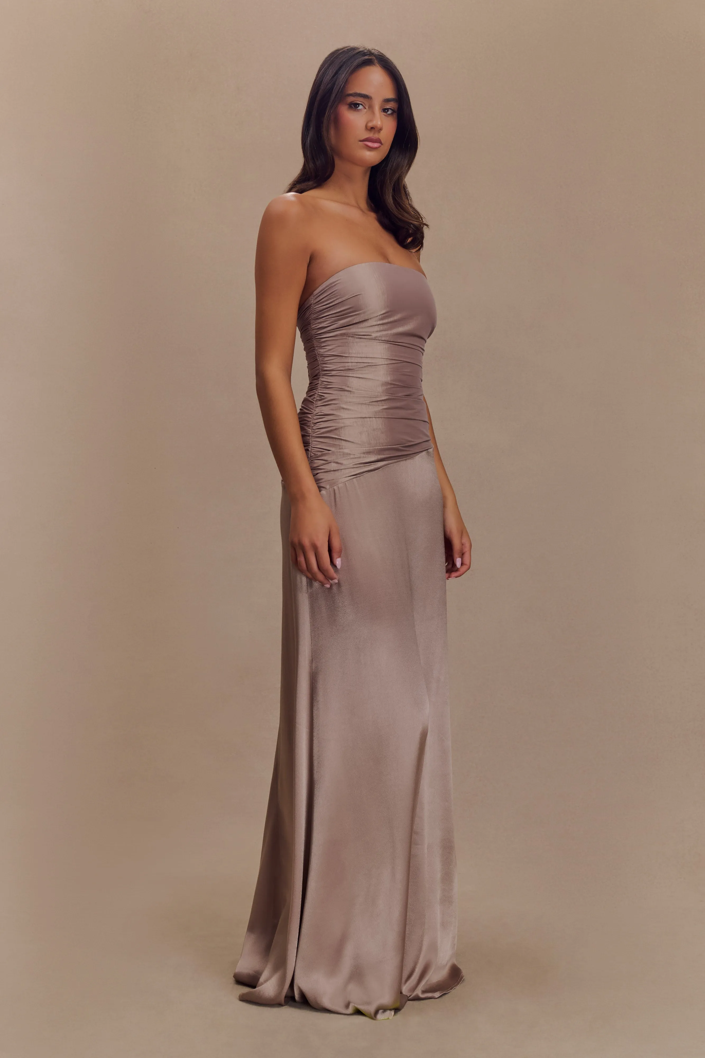 Serena Strapless Taffeta Maxi Dress - Bronze Taupe Limited-Edition