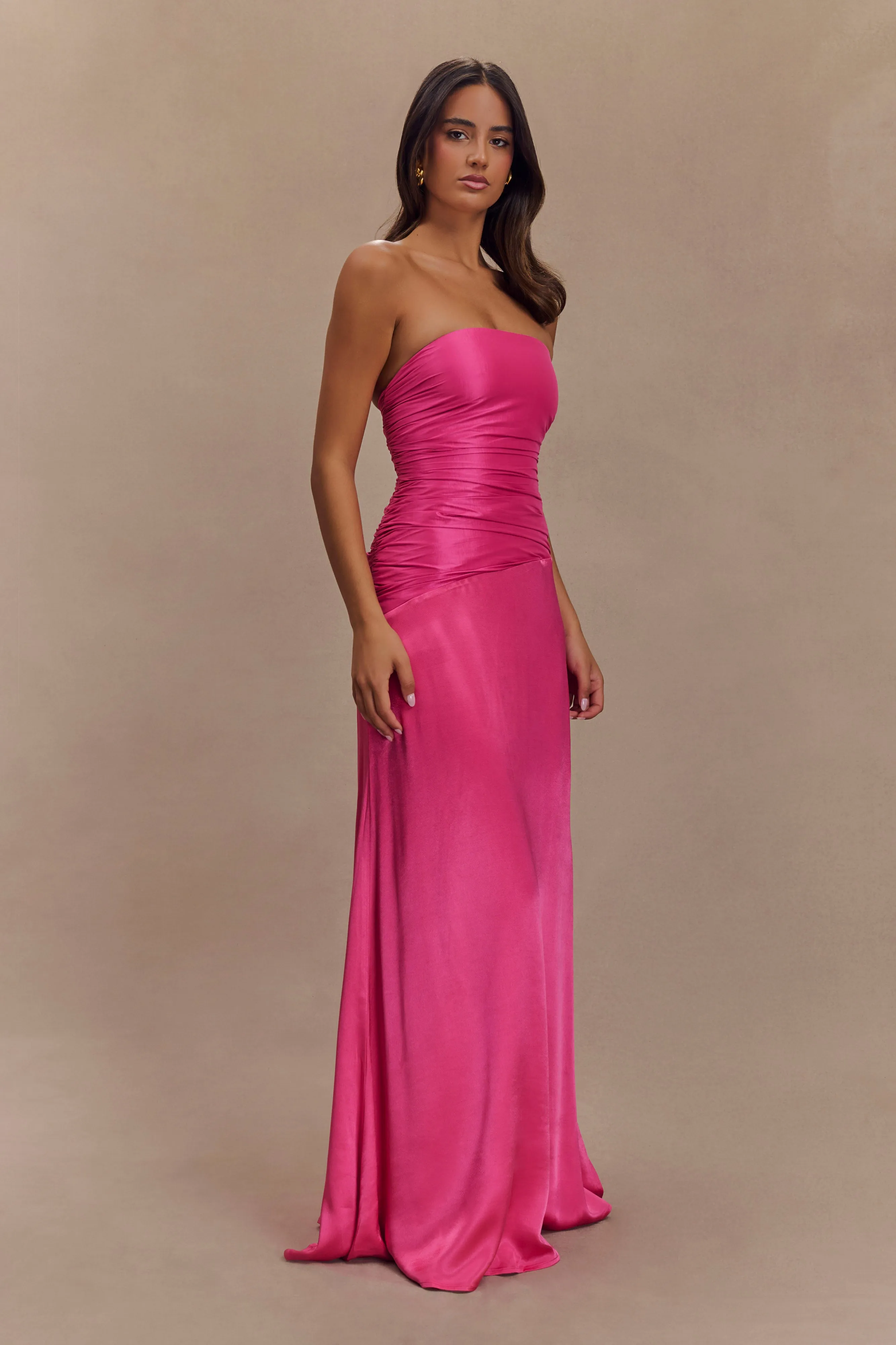 Serena Strapless Taffeta Maxi Dress - Crimson Pink Silky Form