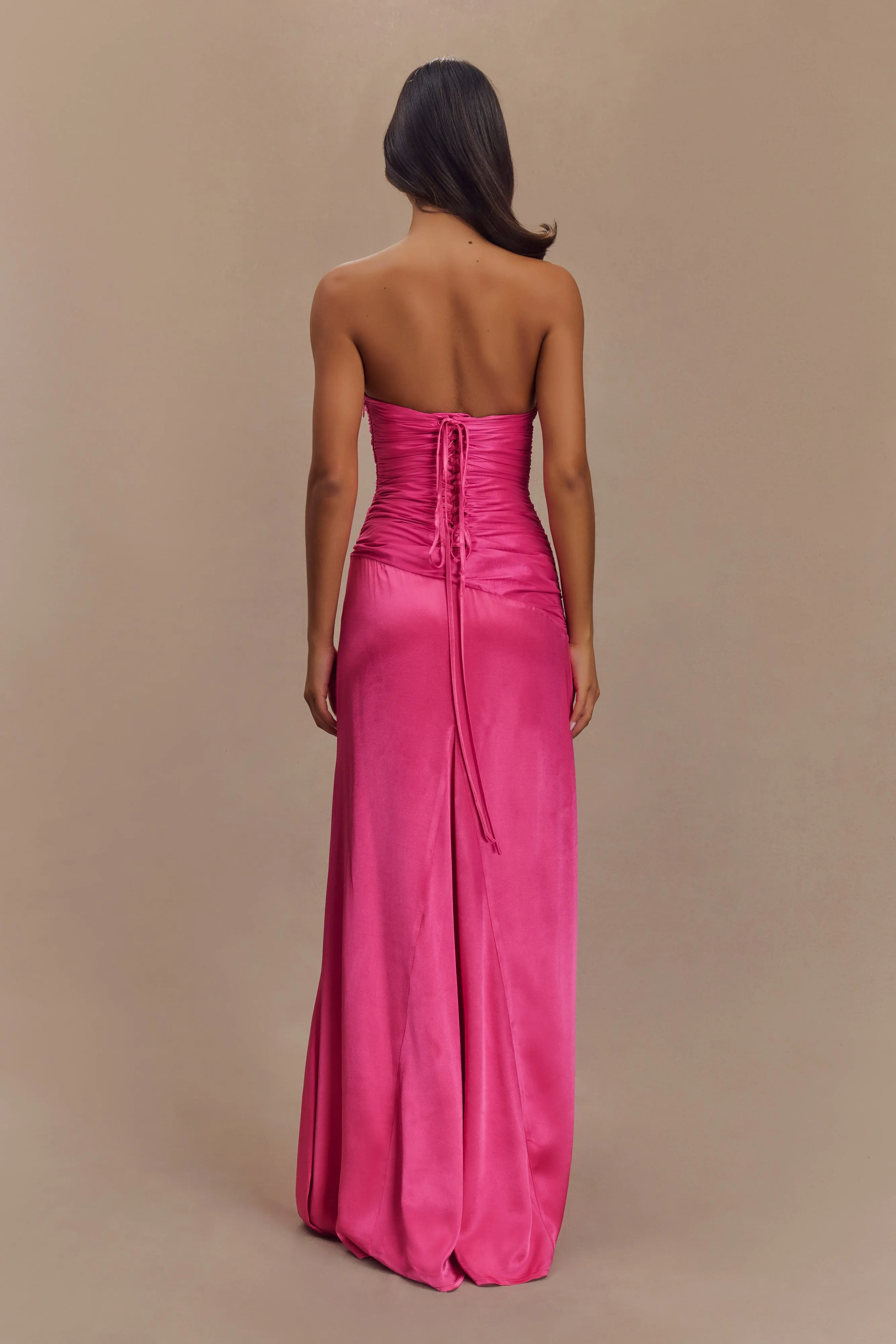 Serena Strapless Taffeta Maxi Dress - Crimson Pink Texture Style Smart touch