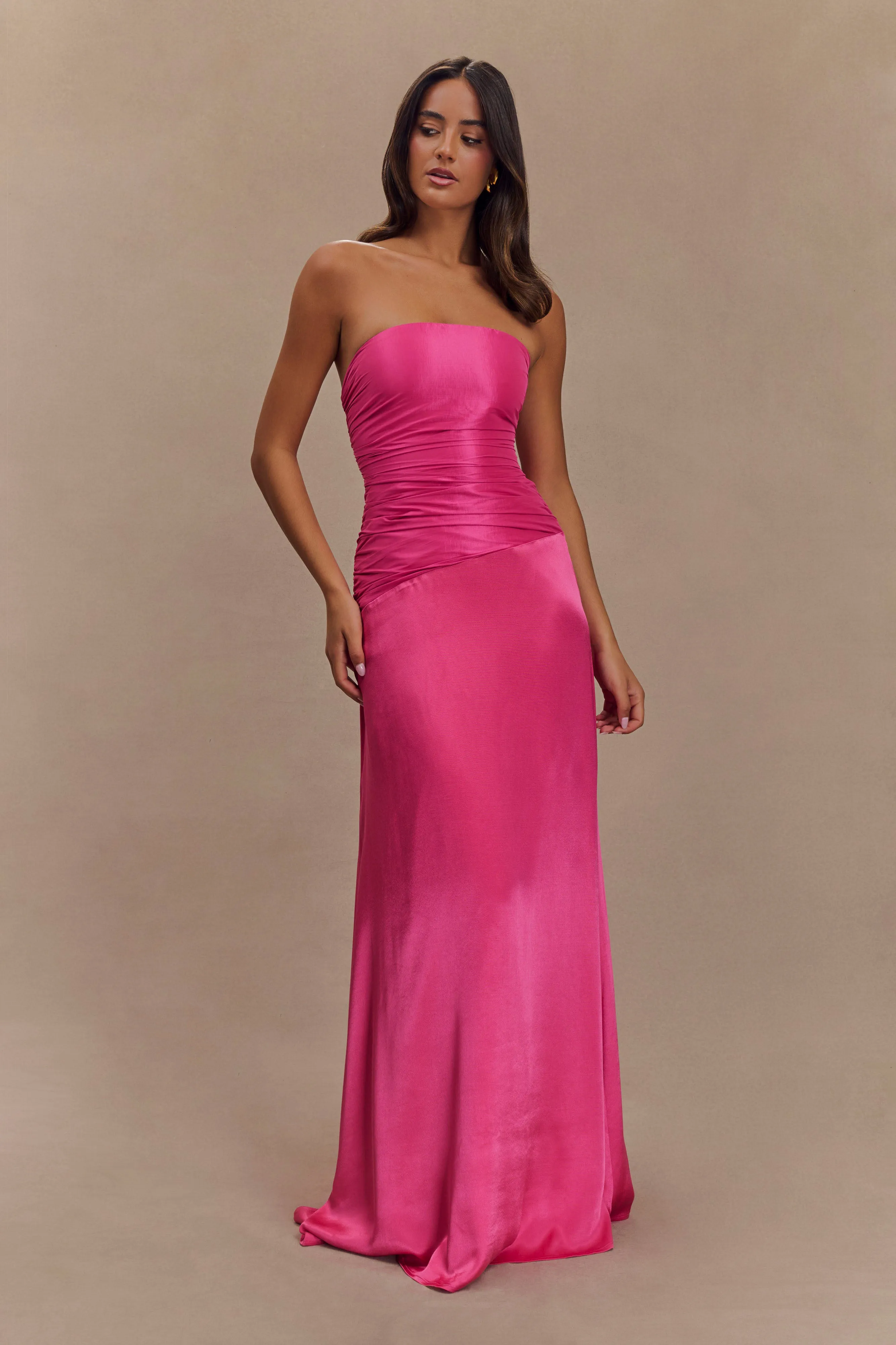 Smile Glow Serena Strapless Taffeta Maxi Dress - Crimson Pink