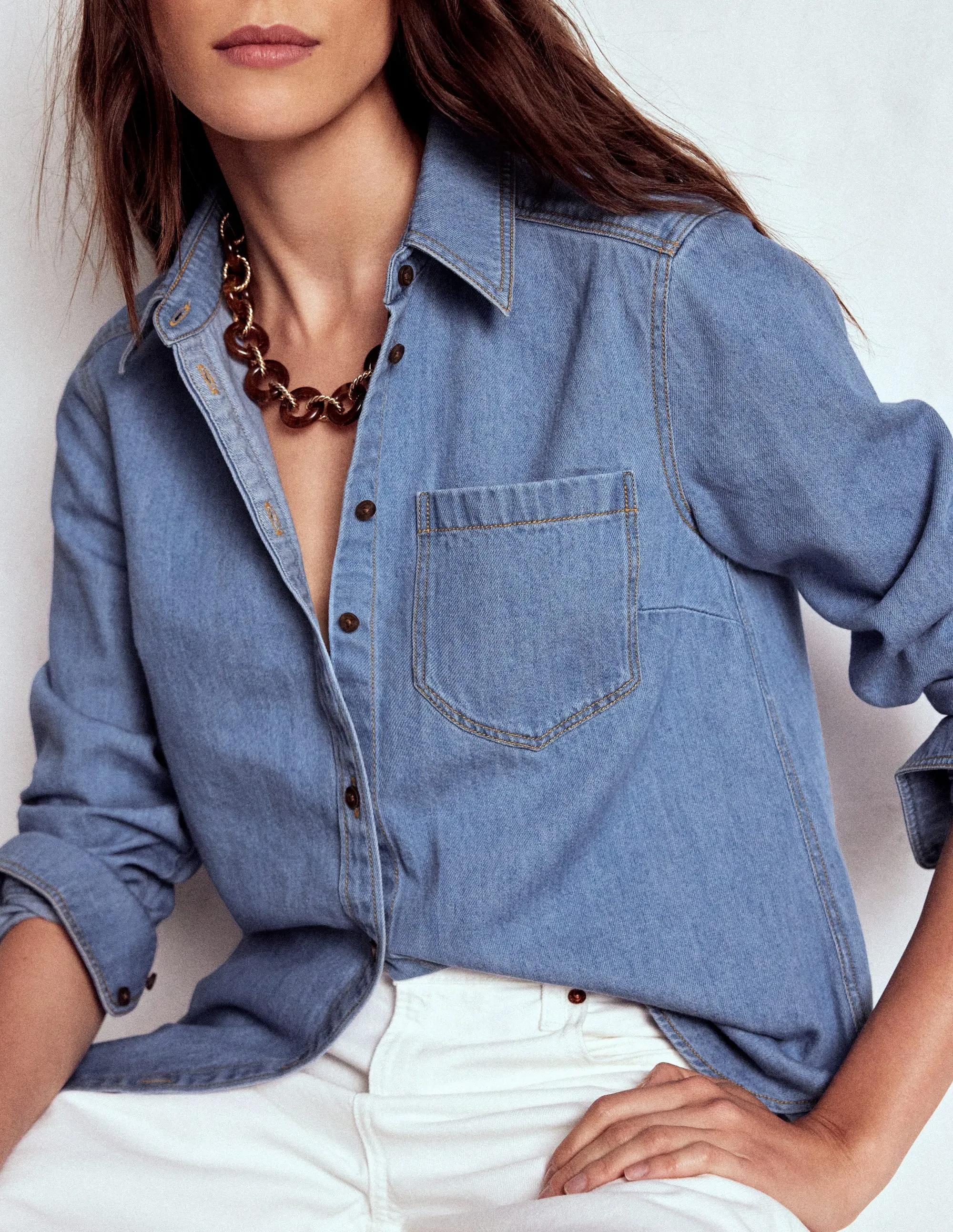 Denim Shirt-Light Authentic Chilly Day Style Layered Collar