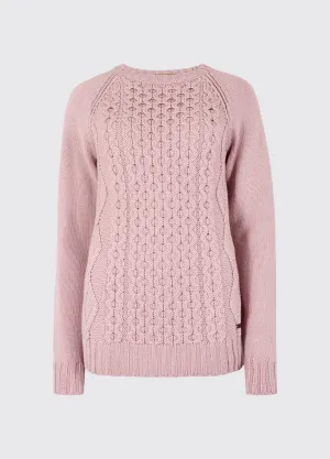 Relaxed Layer Work Day Shanley Women's Irish Knit Merino Aran Sweater - Dusky Rose