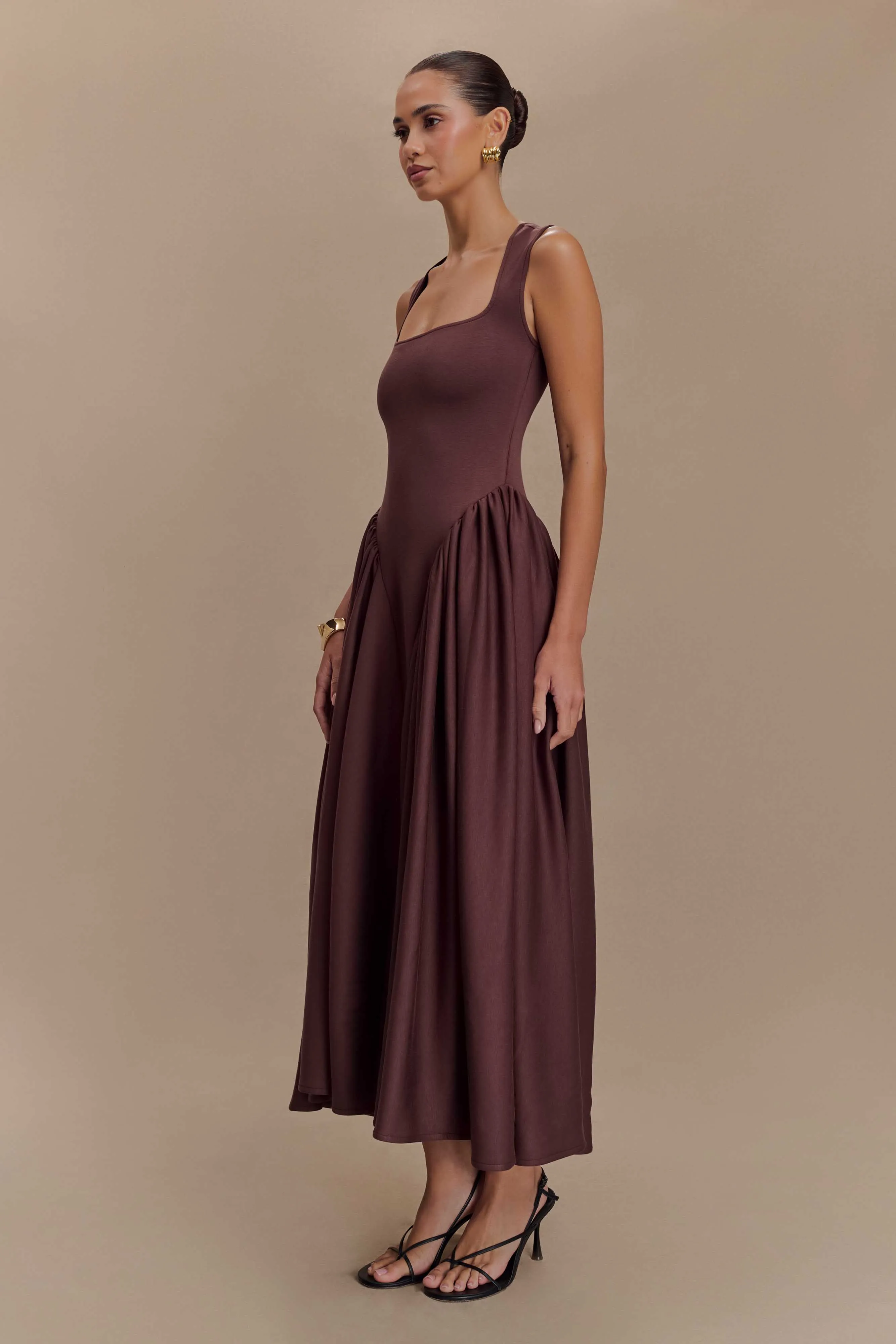 Sharon Scuba Jersey Midi Dress - Cacao Brown Relax Tones