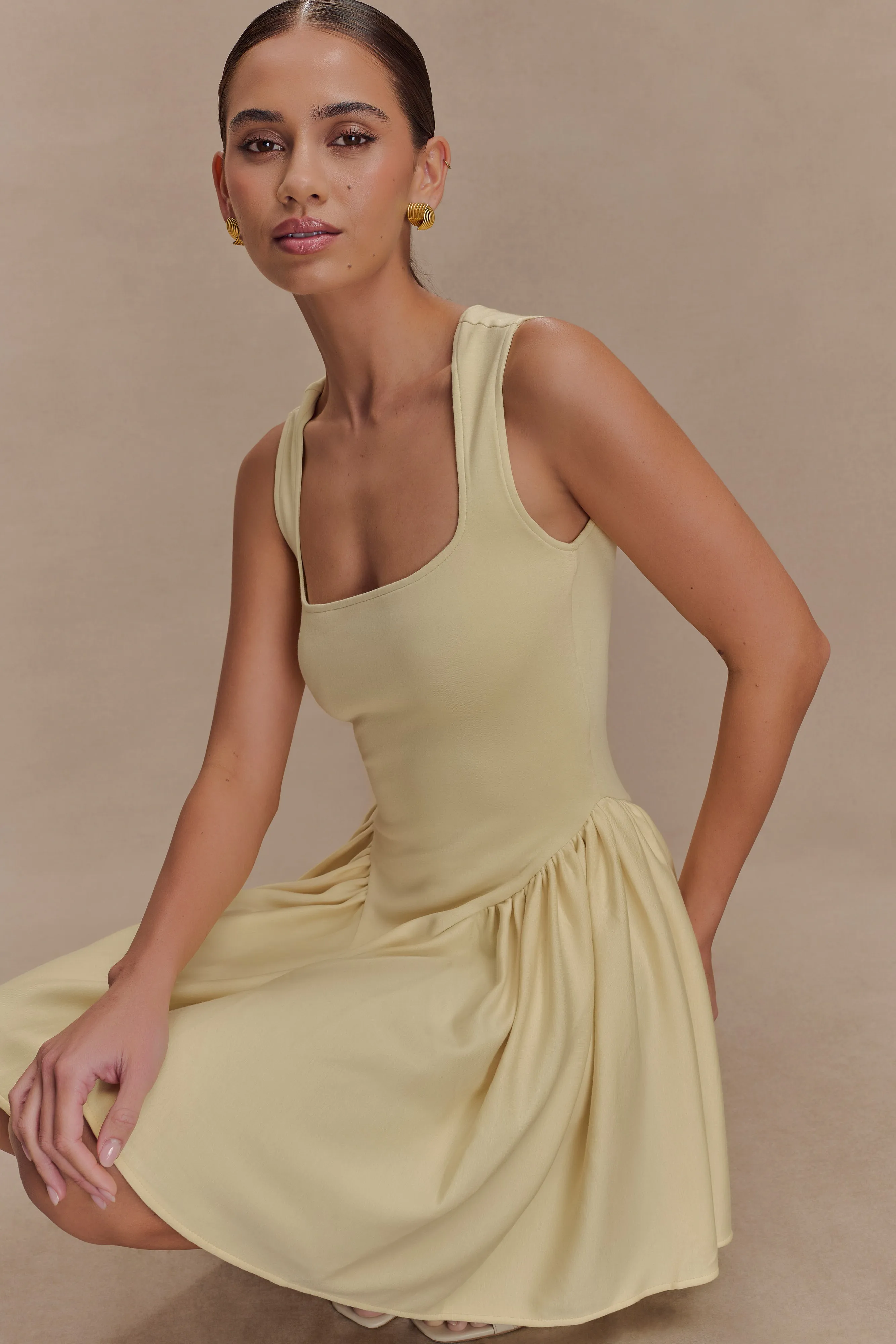 Sharon Scuba Jersey Mini Dress - Pastel Lemon Vibrant patterned dress