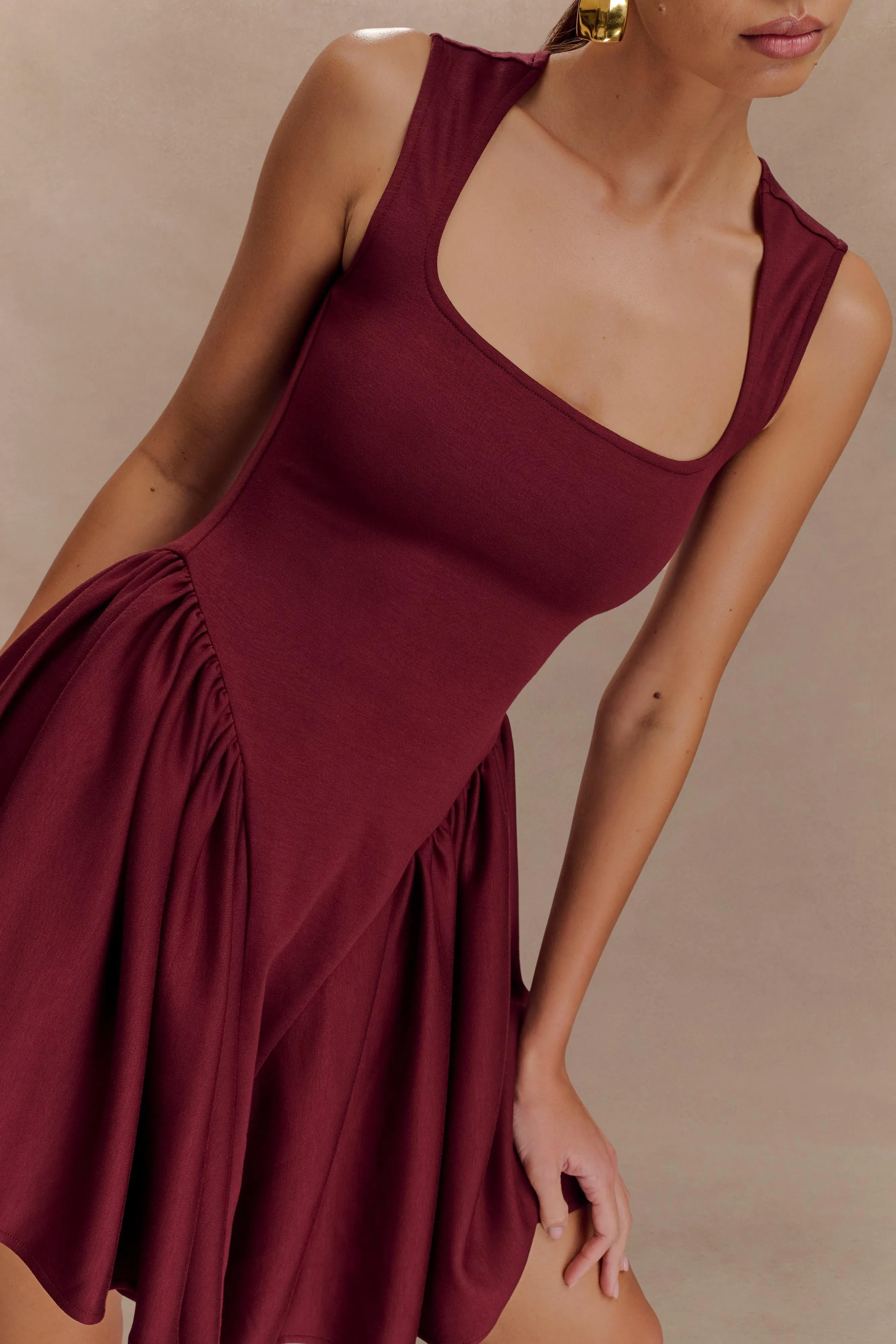 Smooth Edge Sharon Scuba Jersey Mini Dress - Wine