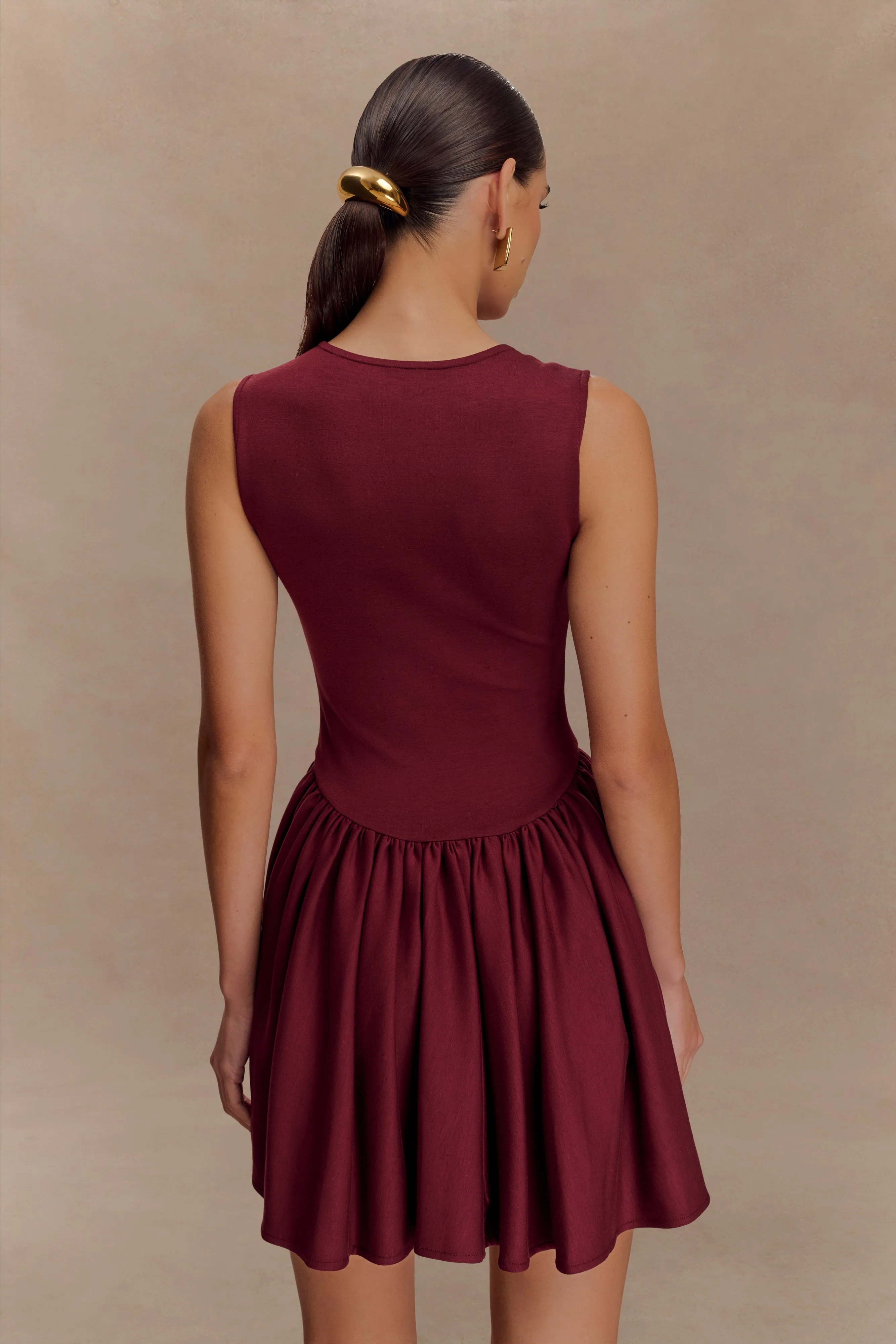 Sharon Scuba Jersey Mini Dress - Wine Confident Touch