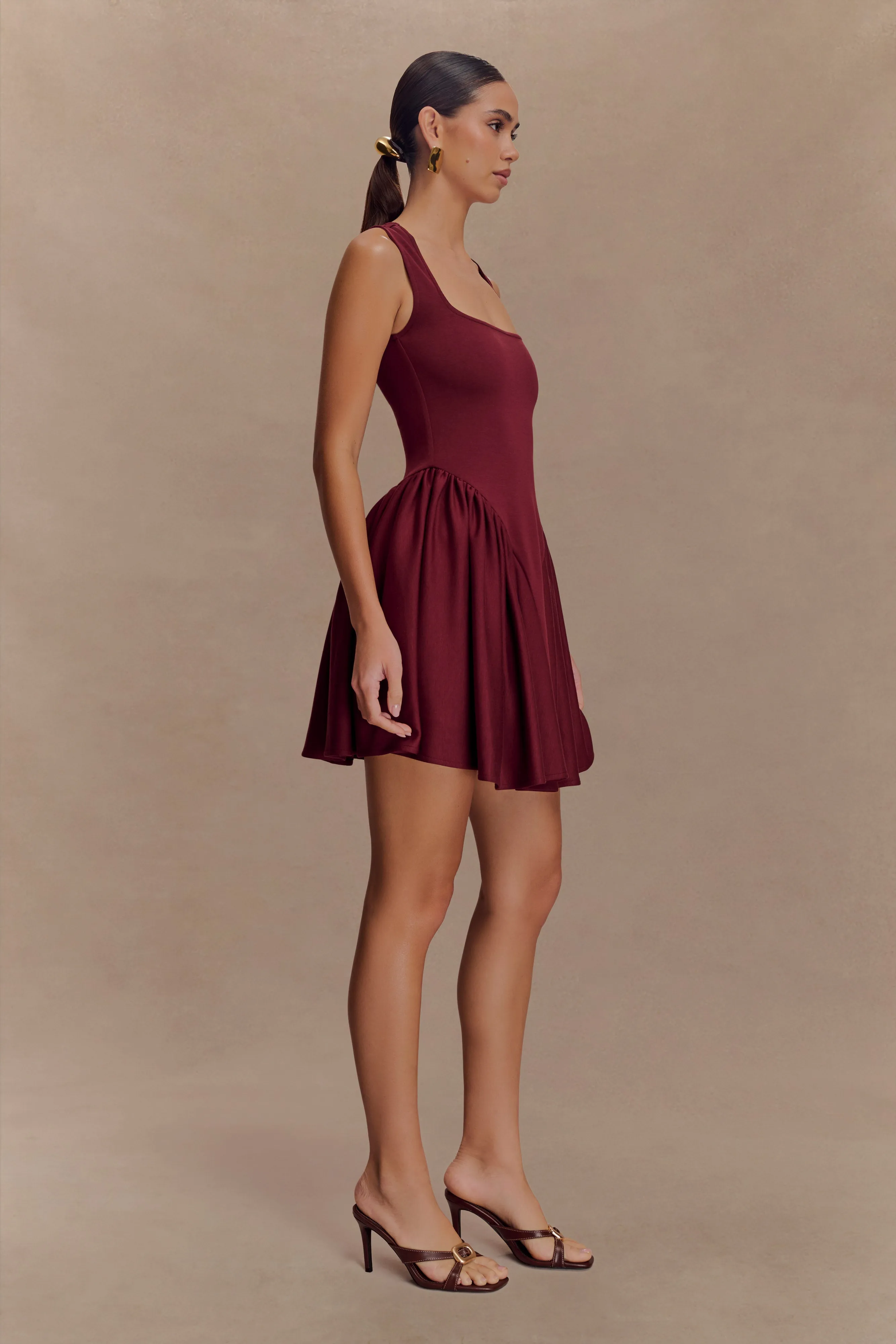 Sharon Scuba Jersey Mini Dress - Wine Urban Ready