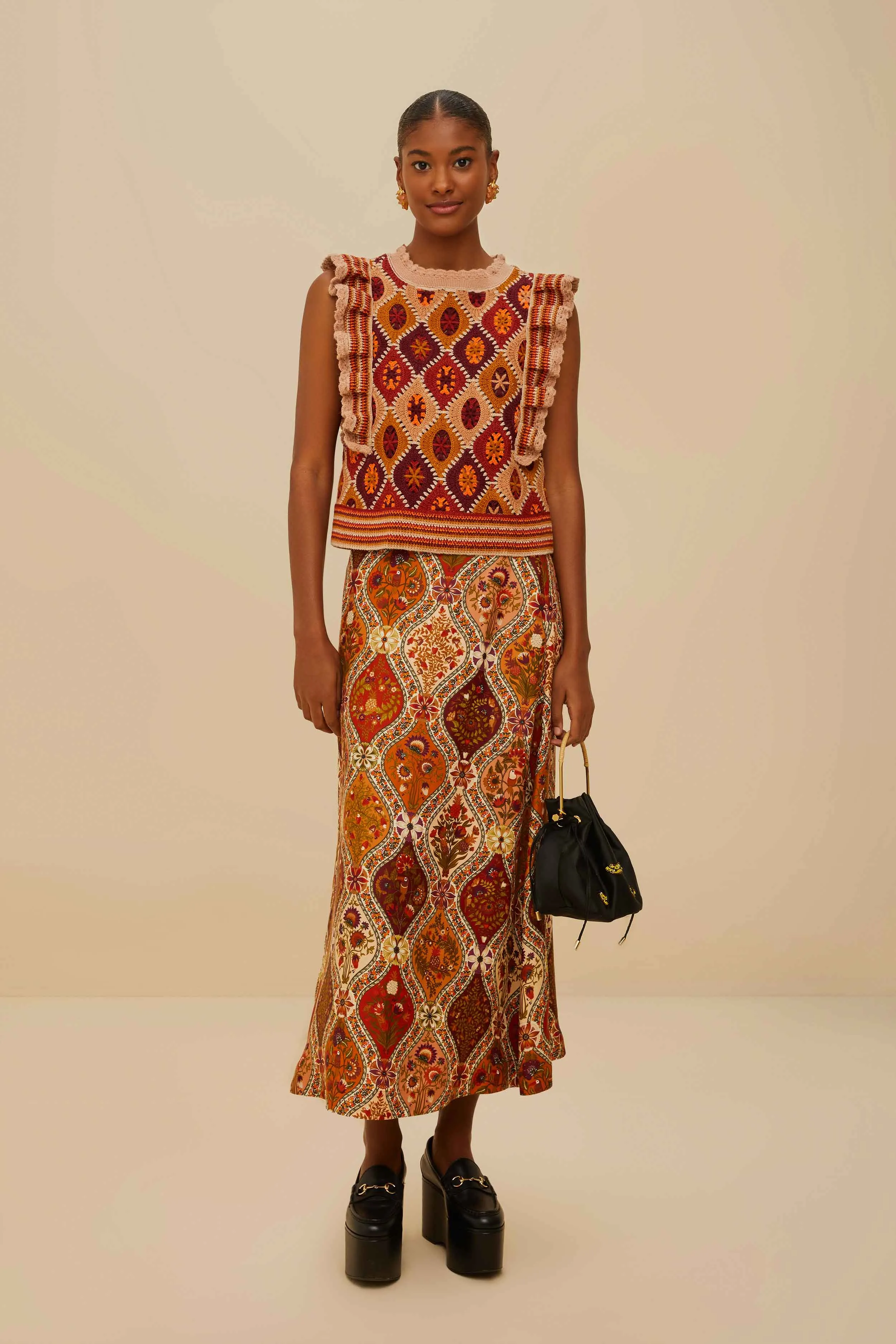 Multicolor Romantic Nature LENZING? ECOVERO? Viscose Midi Skirt Daily Wear