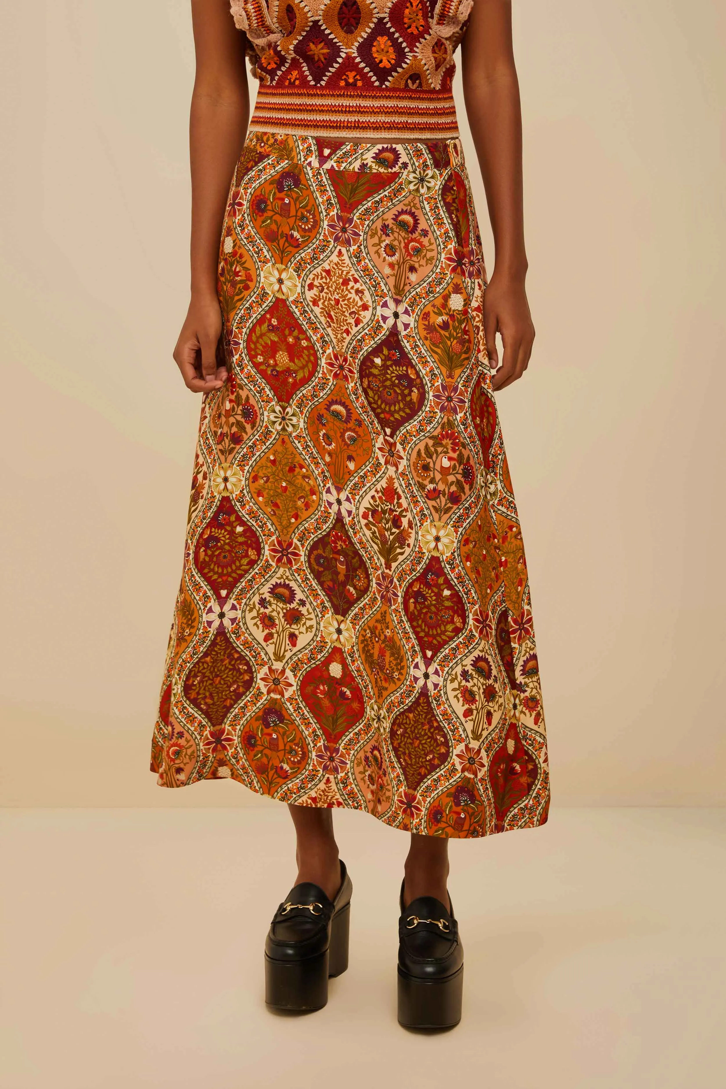 Multicolor Romantic Nature LENZING? ECOVERO? Viscose Midi Skirt Oversized style