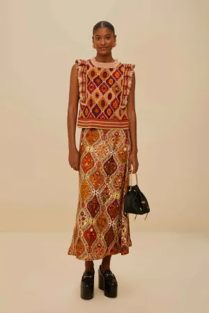 Multicolor Romantic Nature LENZING? ECOVERO? Viscose Midi Skirt Daily Wear