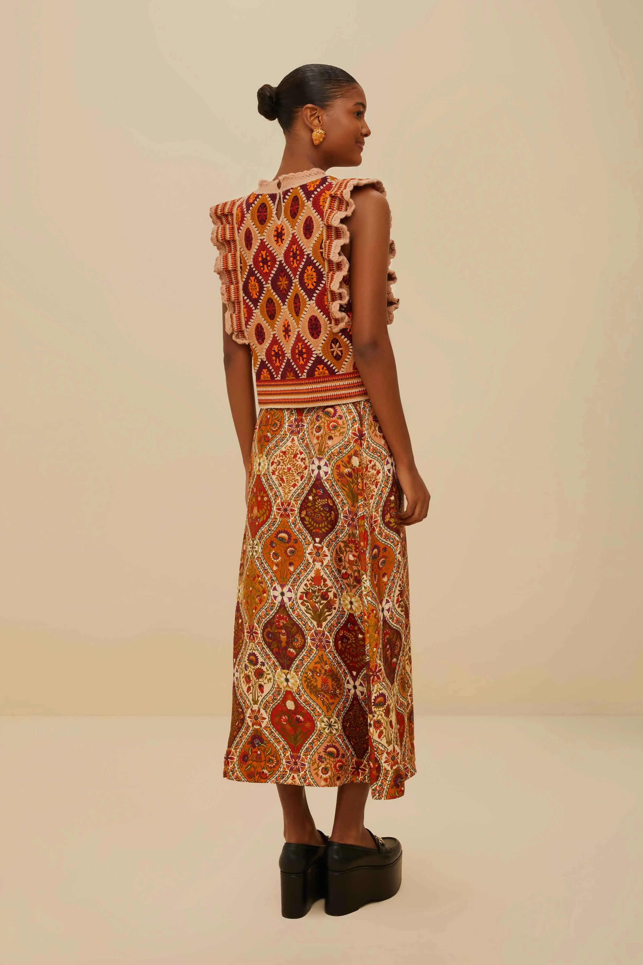 Hidden Zipper Multicolor Romantic Nature LENZING? ECOVERO? Viscose Midi Skirt