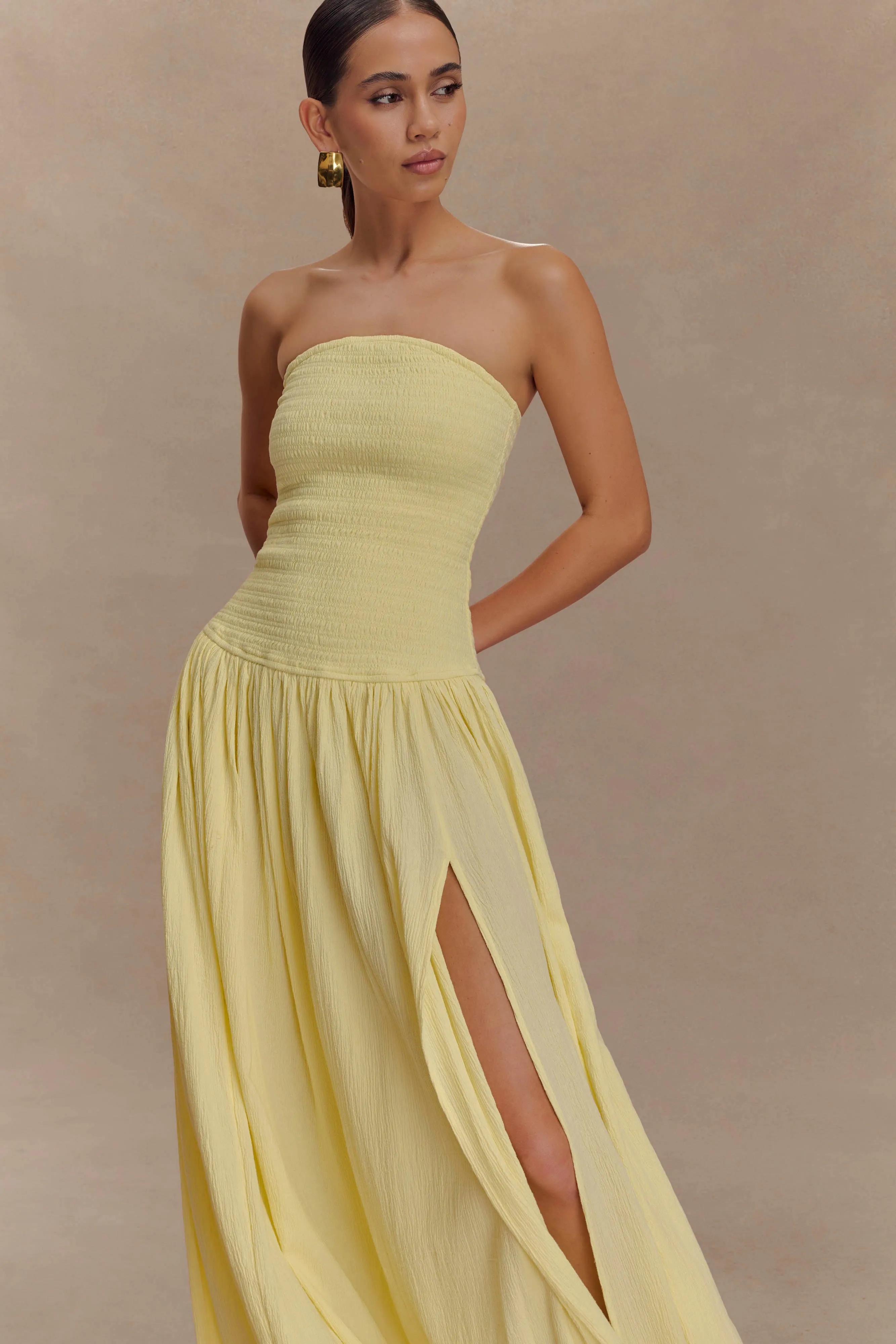 Whimsical Mood Maureen Cotton Shirring Maxi Dress - Lemon