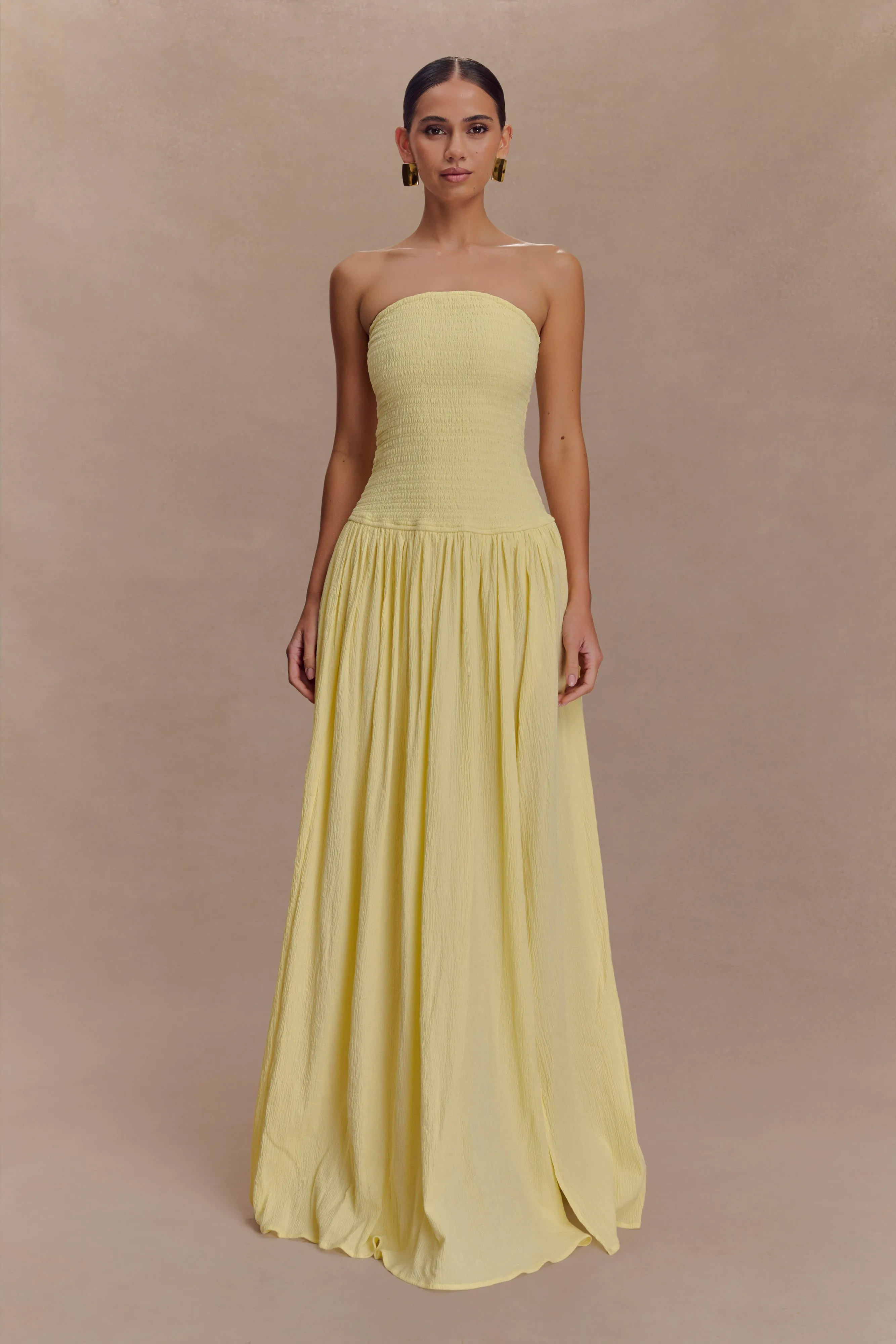 Perfect for Layering Maureen Cotton Shirring Maxi Dress - Lemon