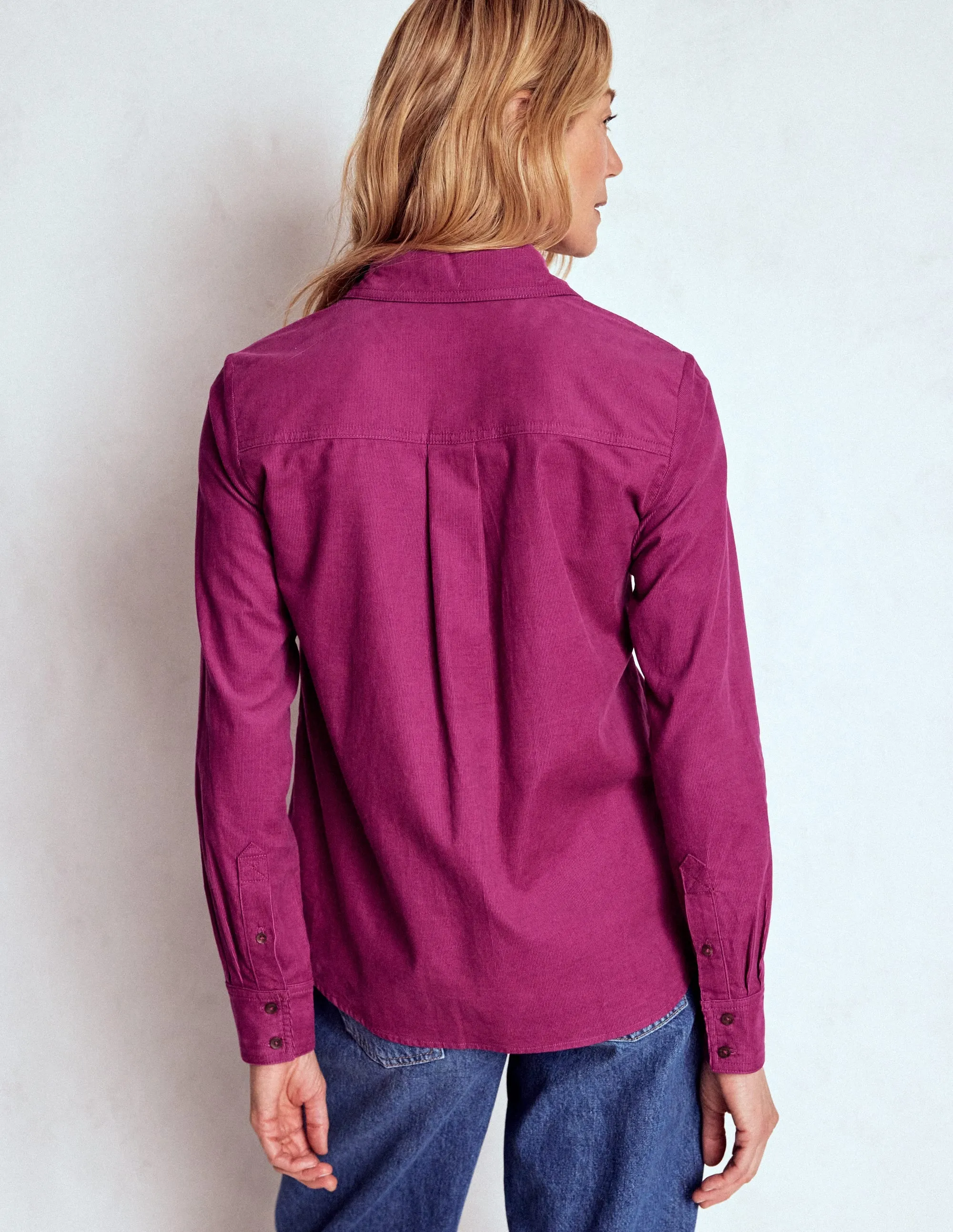 Sienna Cord Shirt-Rich Magenta Textured Surface