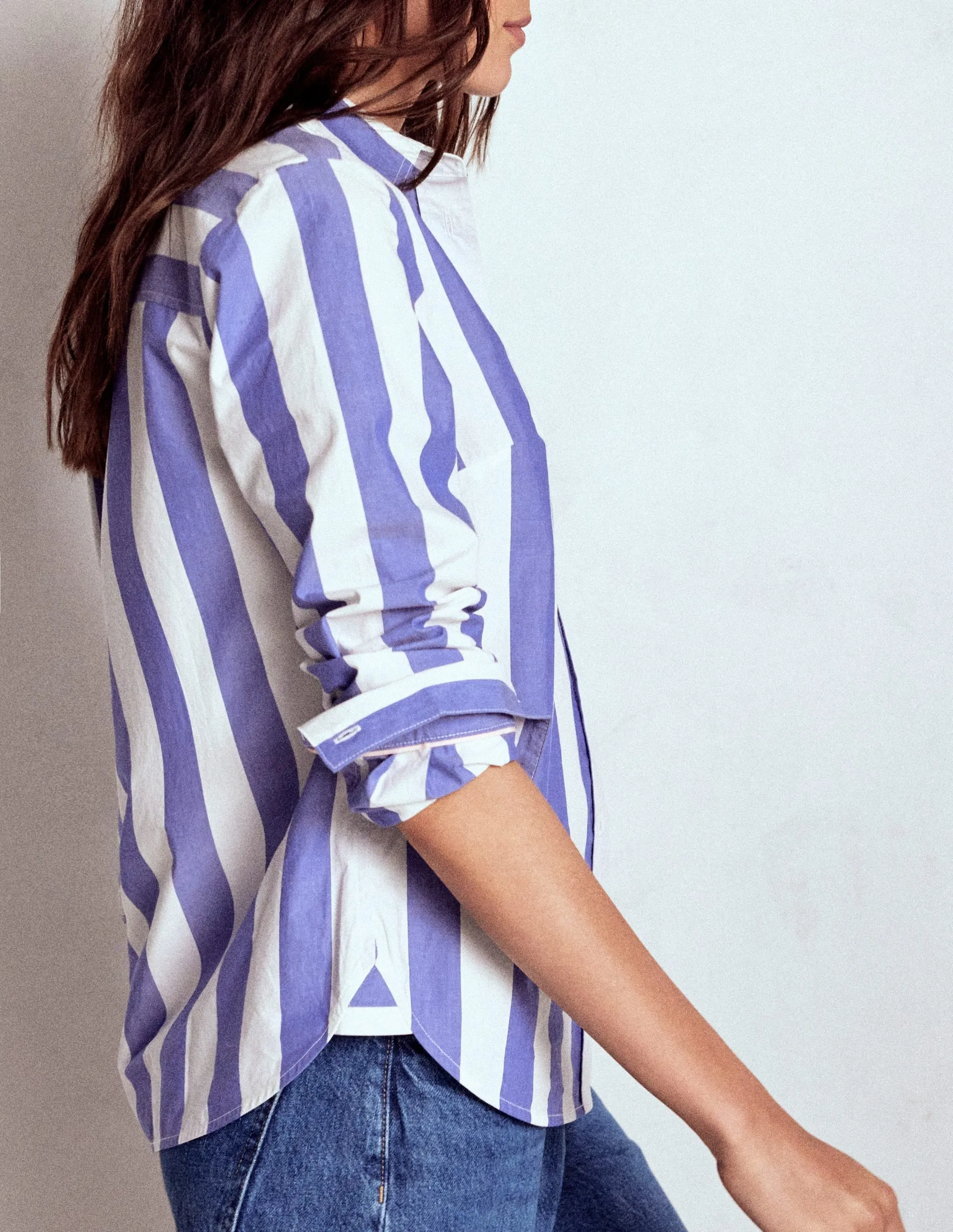 Sienna Cotton Shirt-Bright Blue and Ivory Stripe Breathable Mesh Panels FadeResistantPrint