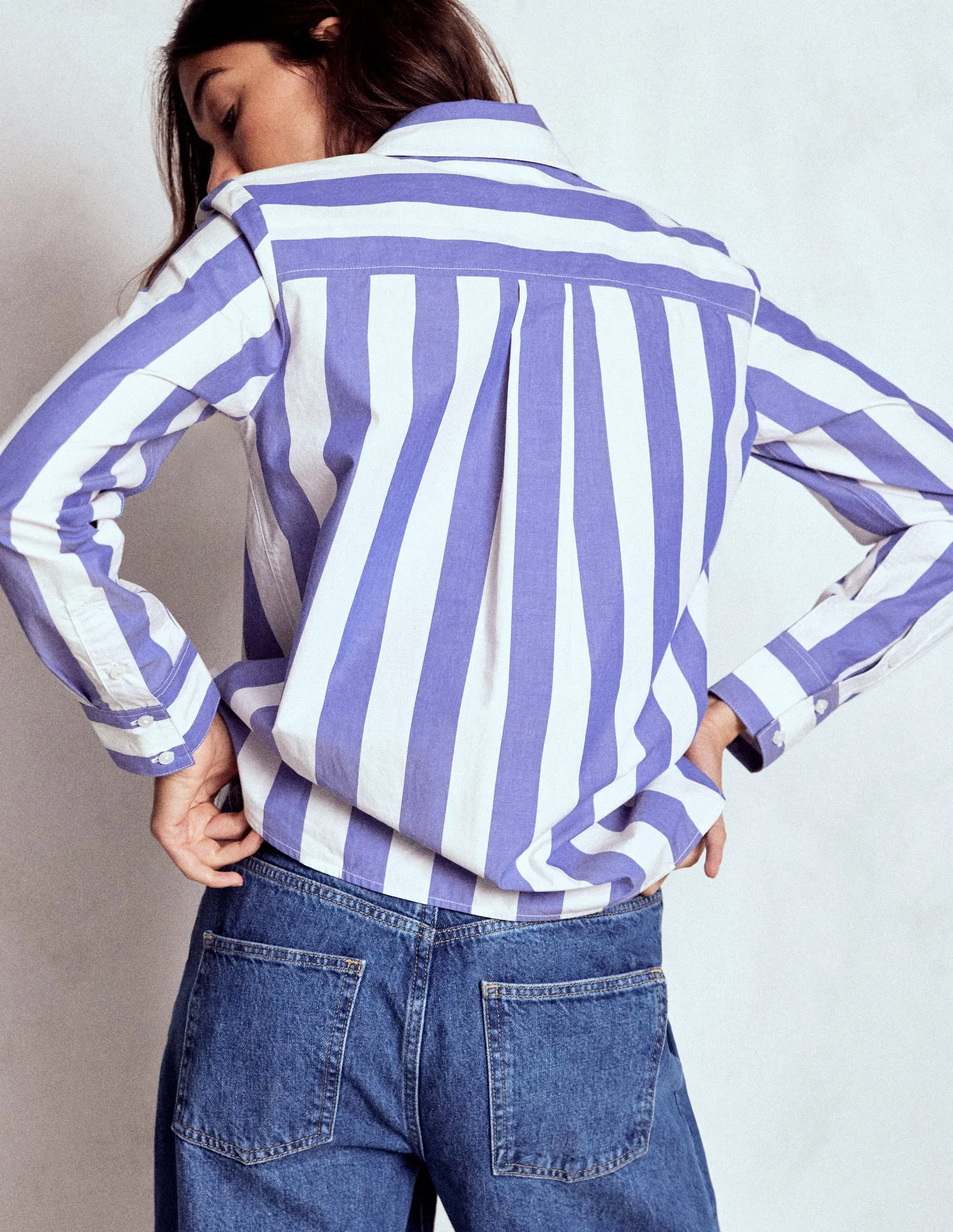 Sienna Cotton Shirt-Bright Blue and Ivory Stripe MultipurposeCuffs