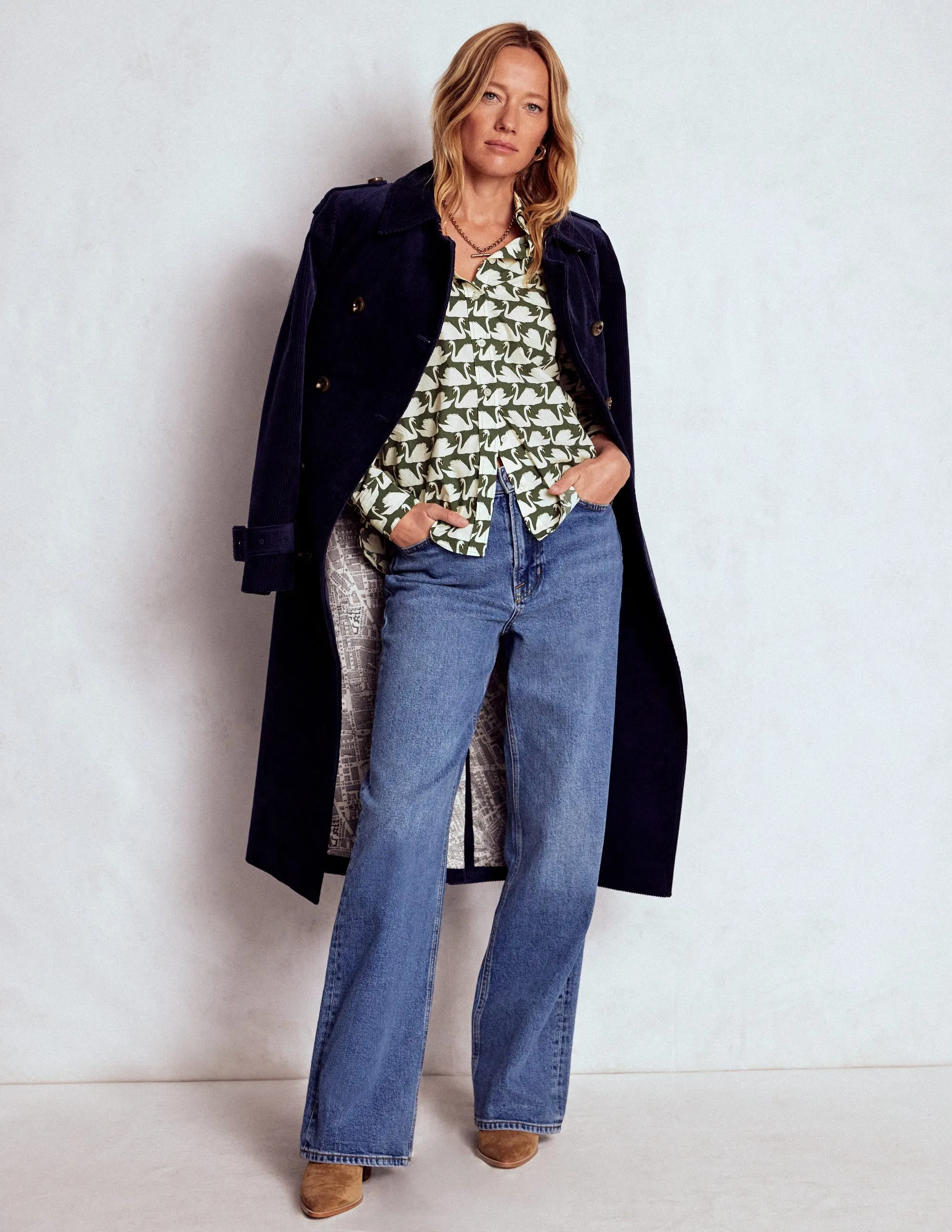 Raw Hem Finish Sienna Cotton Shirt-Green, Geo Swan