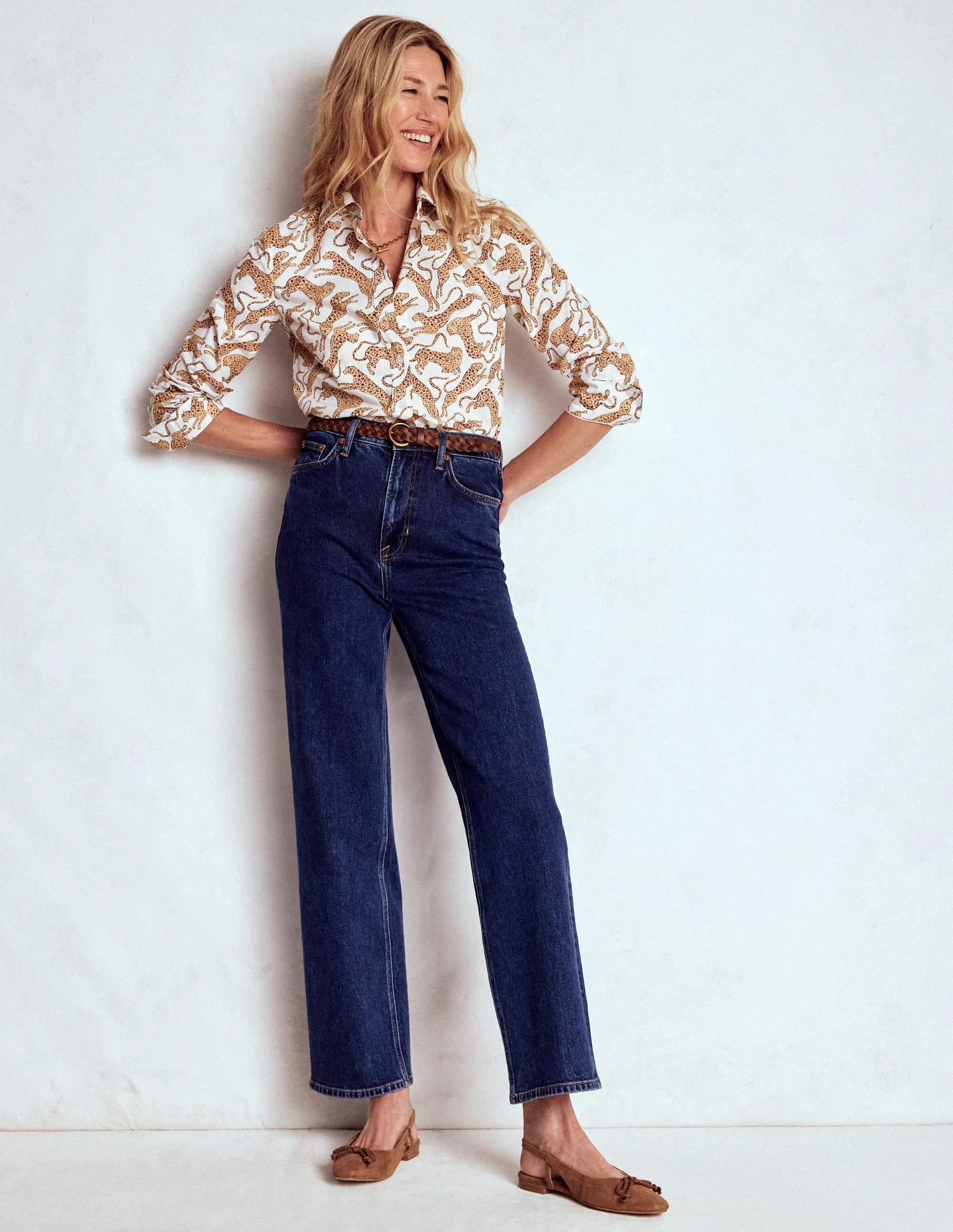 Comfortable Sienna Cotton Shirt-Ivory, Leaping Leopard