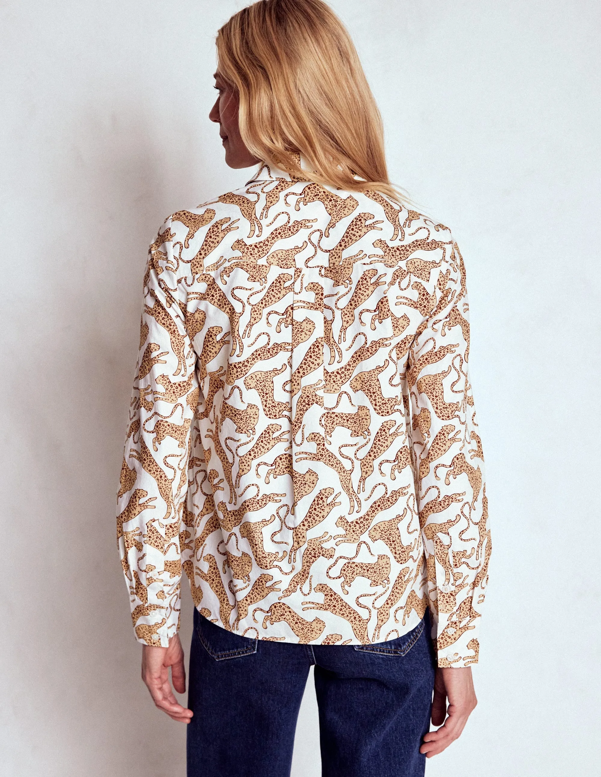 Sienna Cotton Shirt-Ivory, Leaping Leopard Versatile and Comfortable Plus size clothing