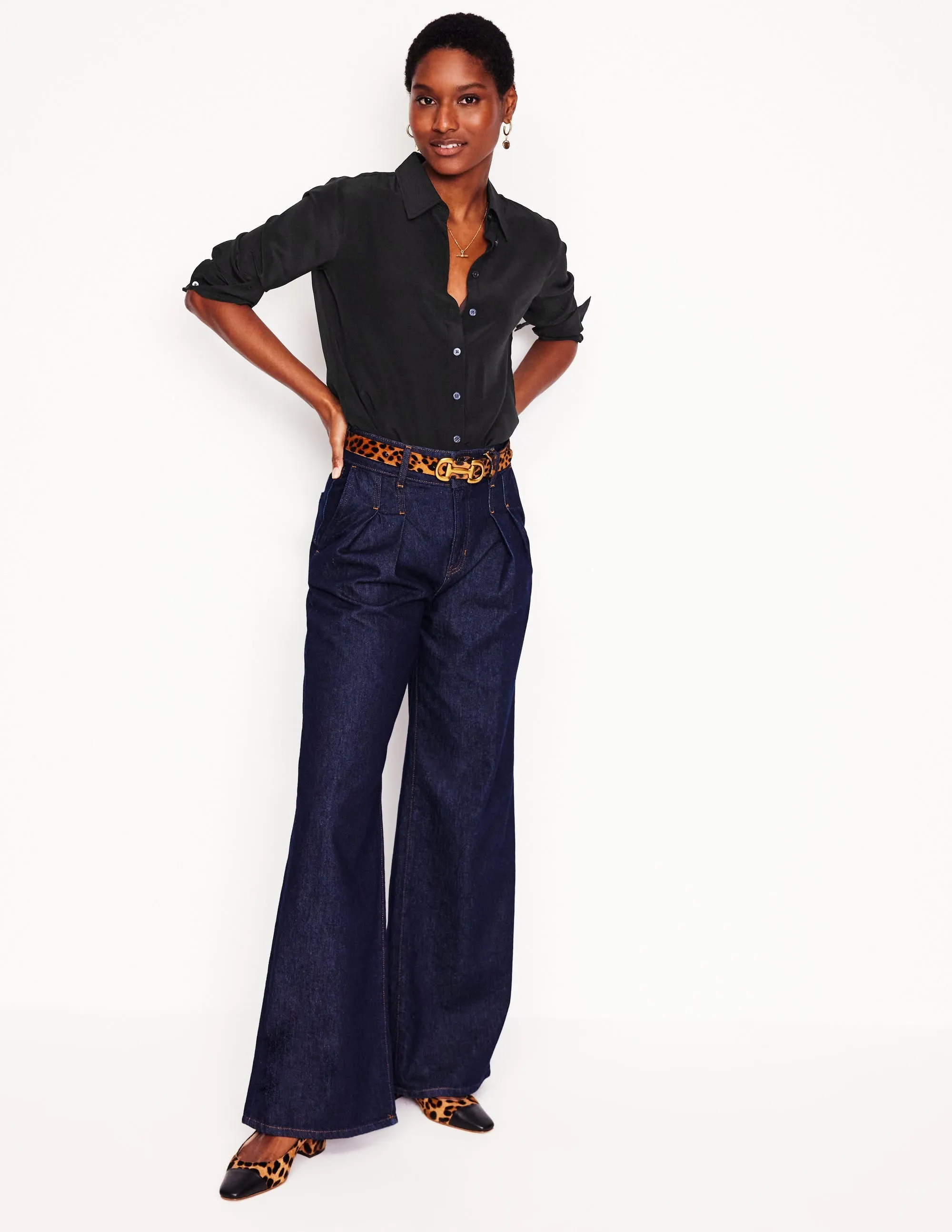 Minimal Fit Sienna Silk Shirt-Black