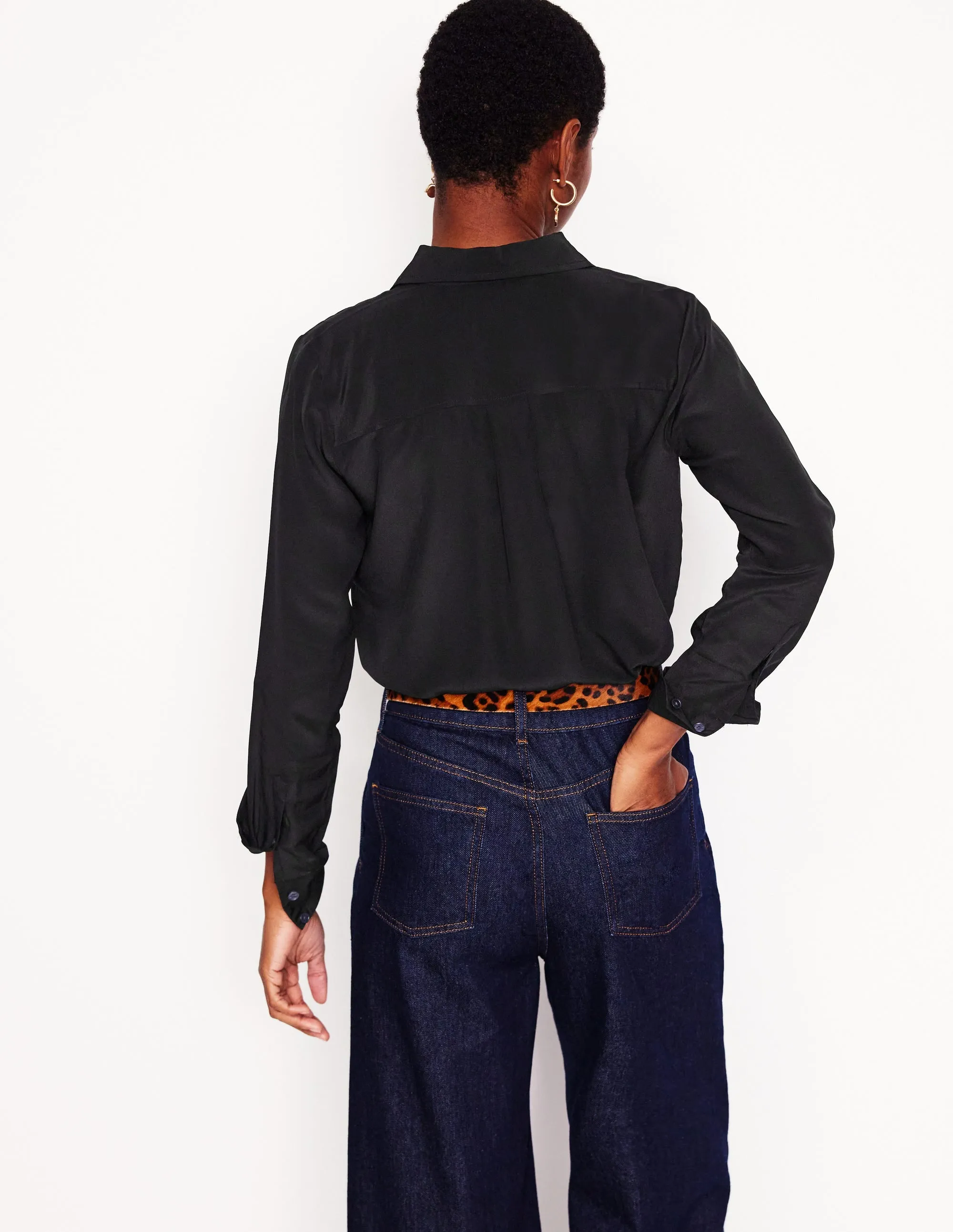 Retro Sienna Silk Shirt-Black