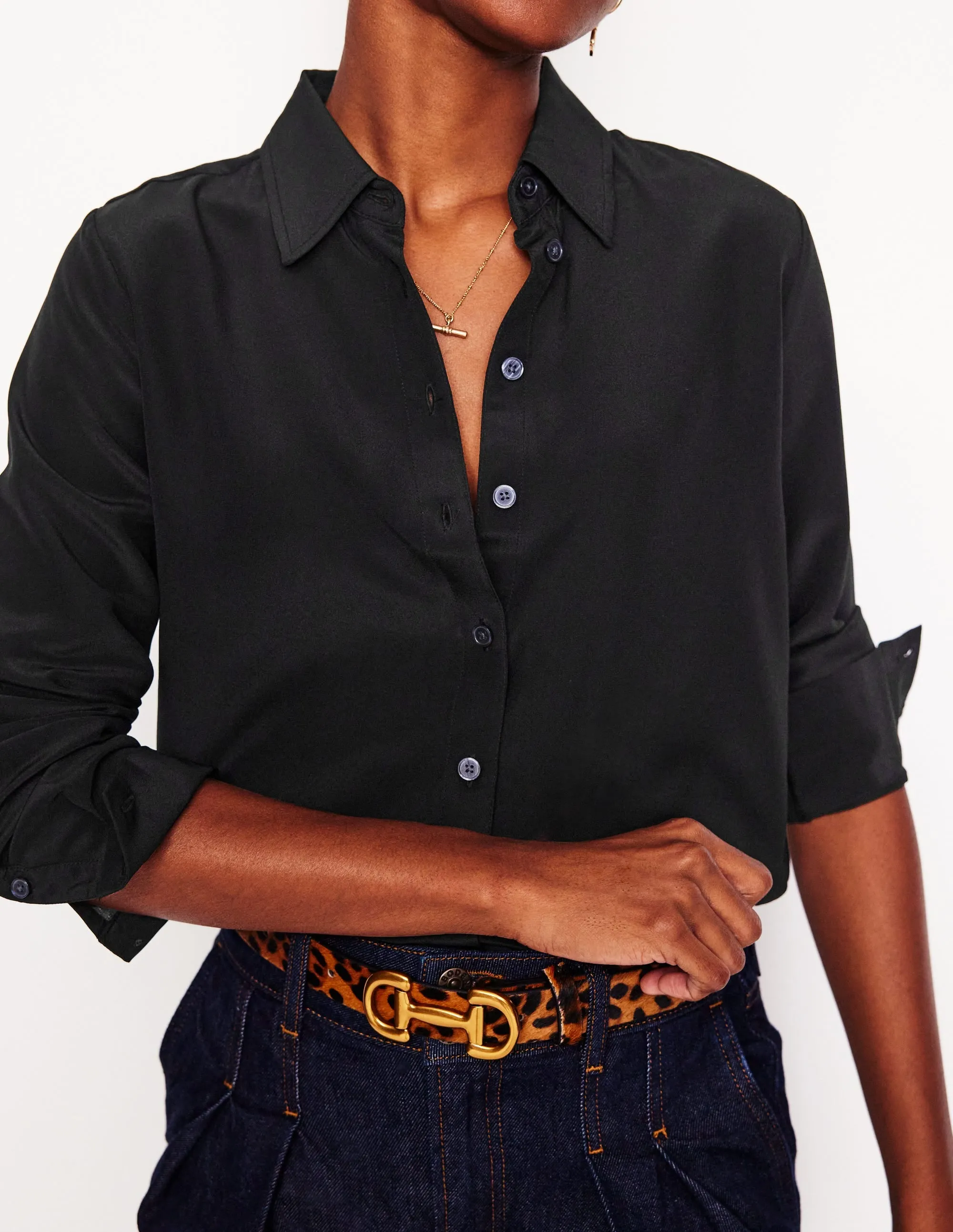 Comfy Design Sienna Silk Shirt-Black