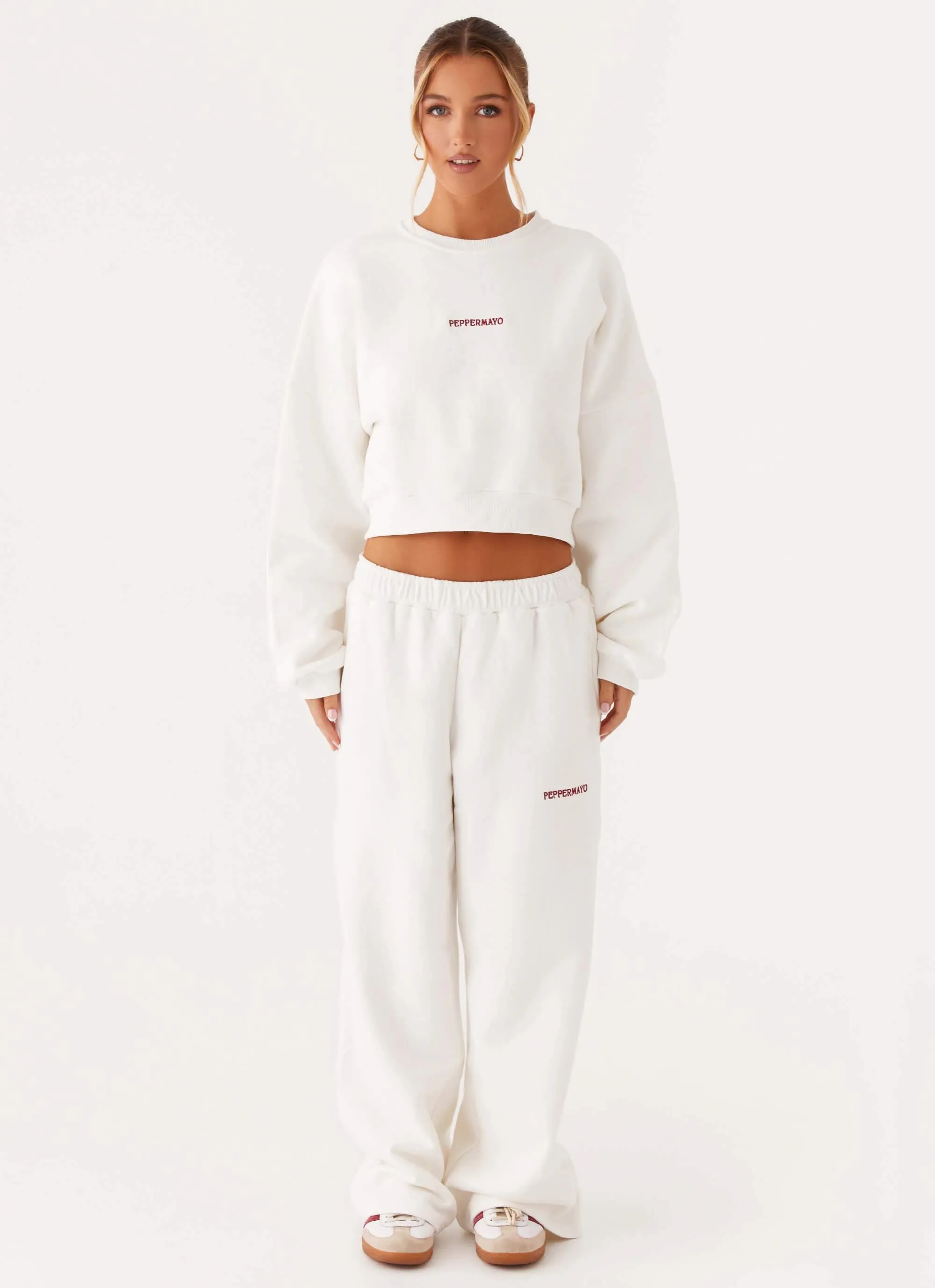 Elastic Hem Adjustment Rubberized Edging Signature Cropped Sweatshirt - Ivory