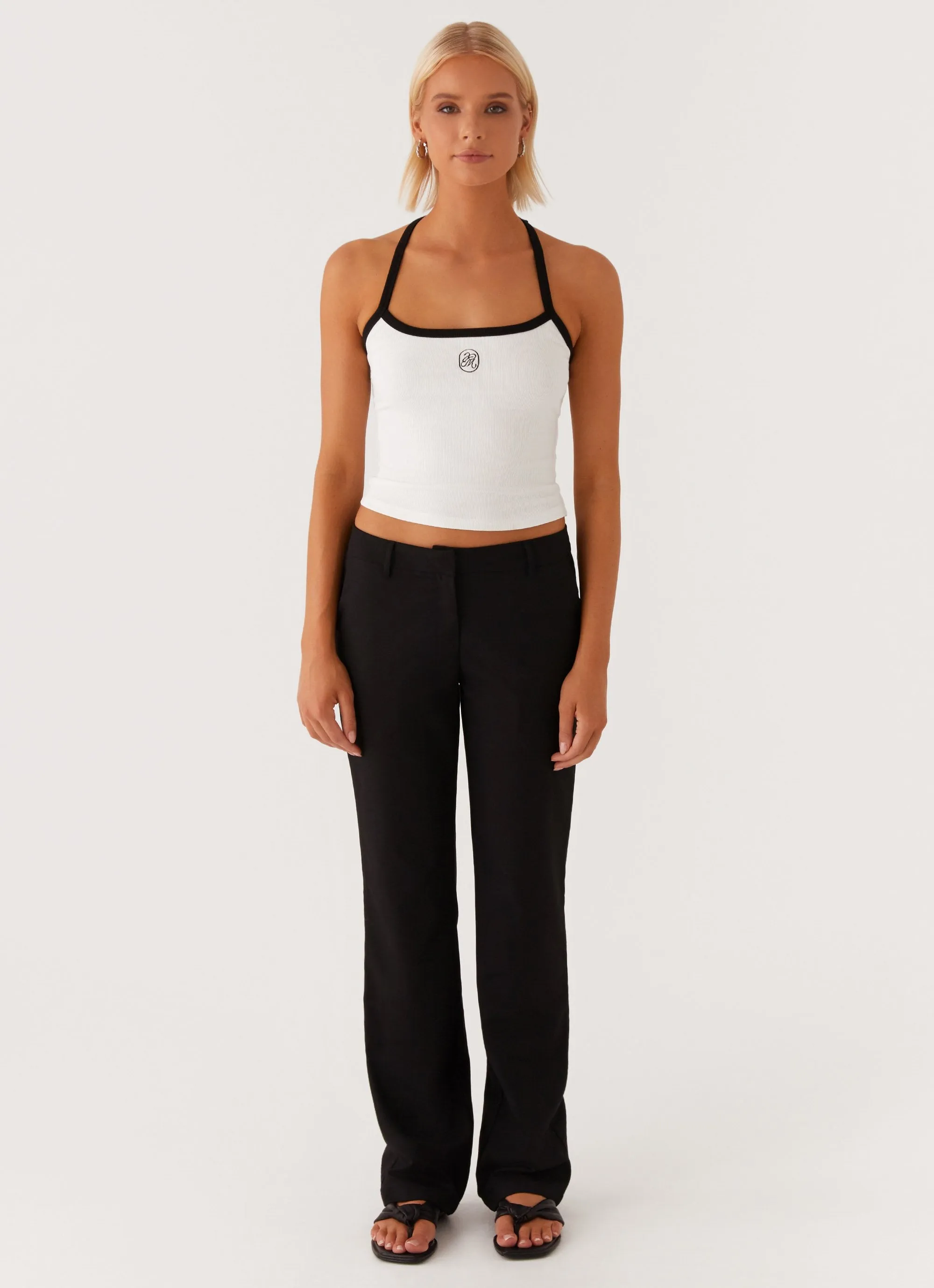 AntiStatic Yarn Cozy Texture Signature Monogram Halter Top - White