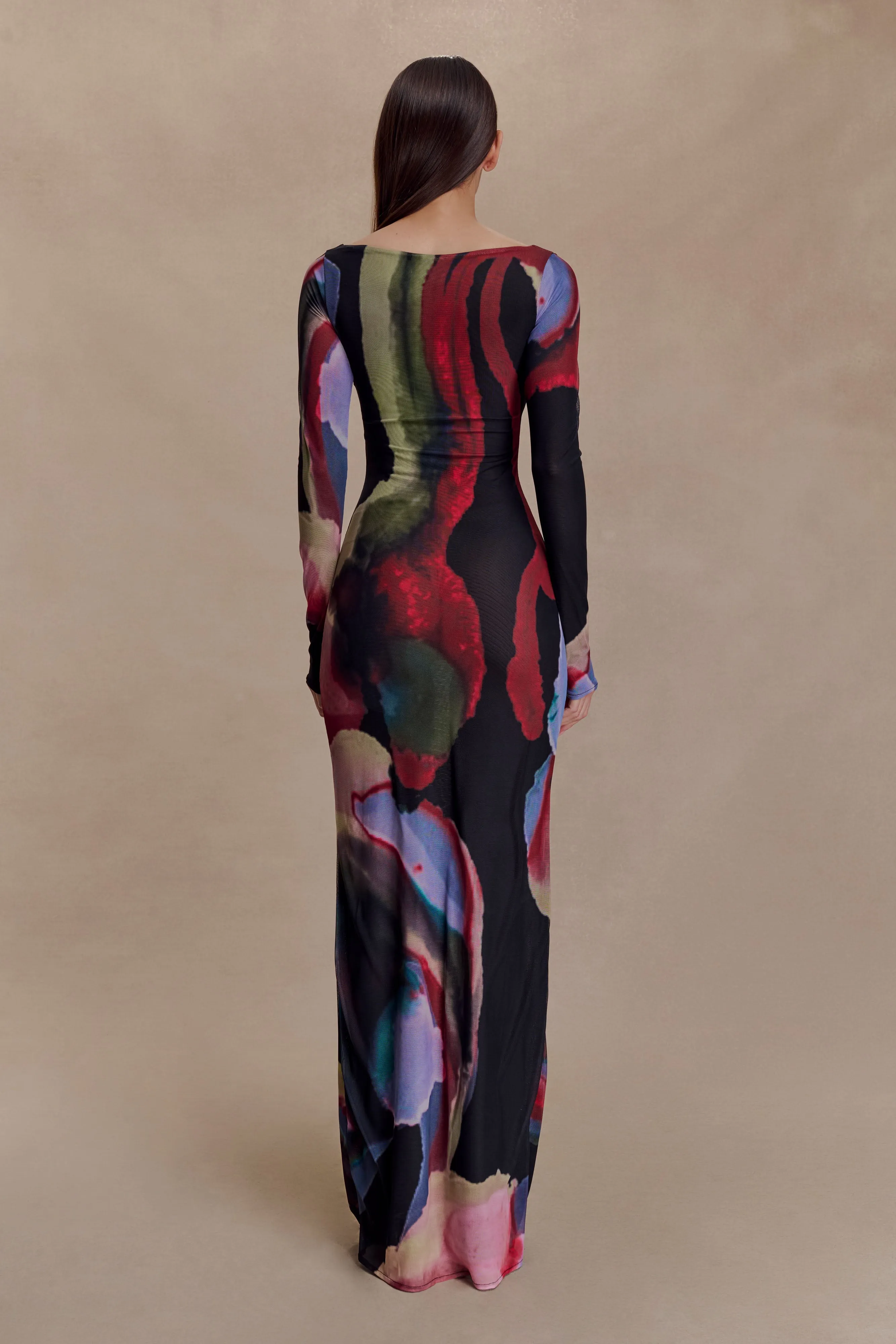 Modern-style Soraya Long Sleeve Mesh Maxi Dress - Multi Fluid Reverie Print