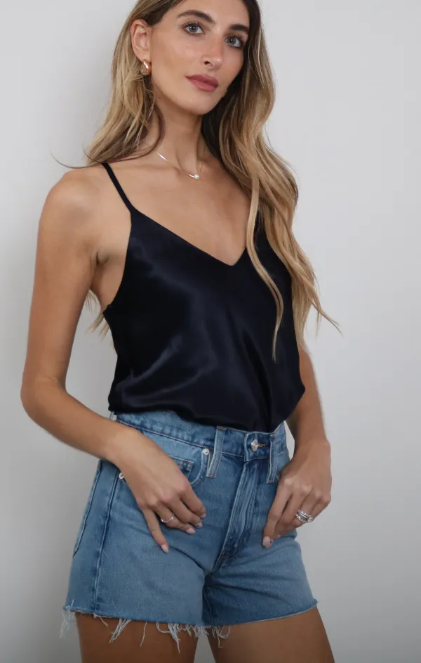 Silky Slip Top in Navy Peace Flow