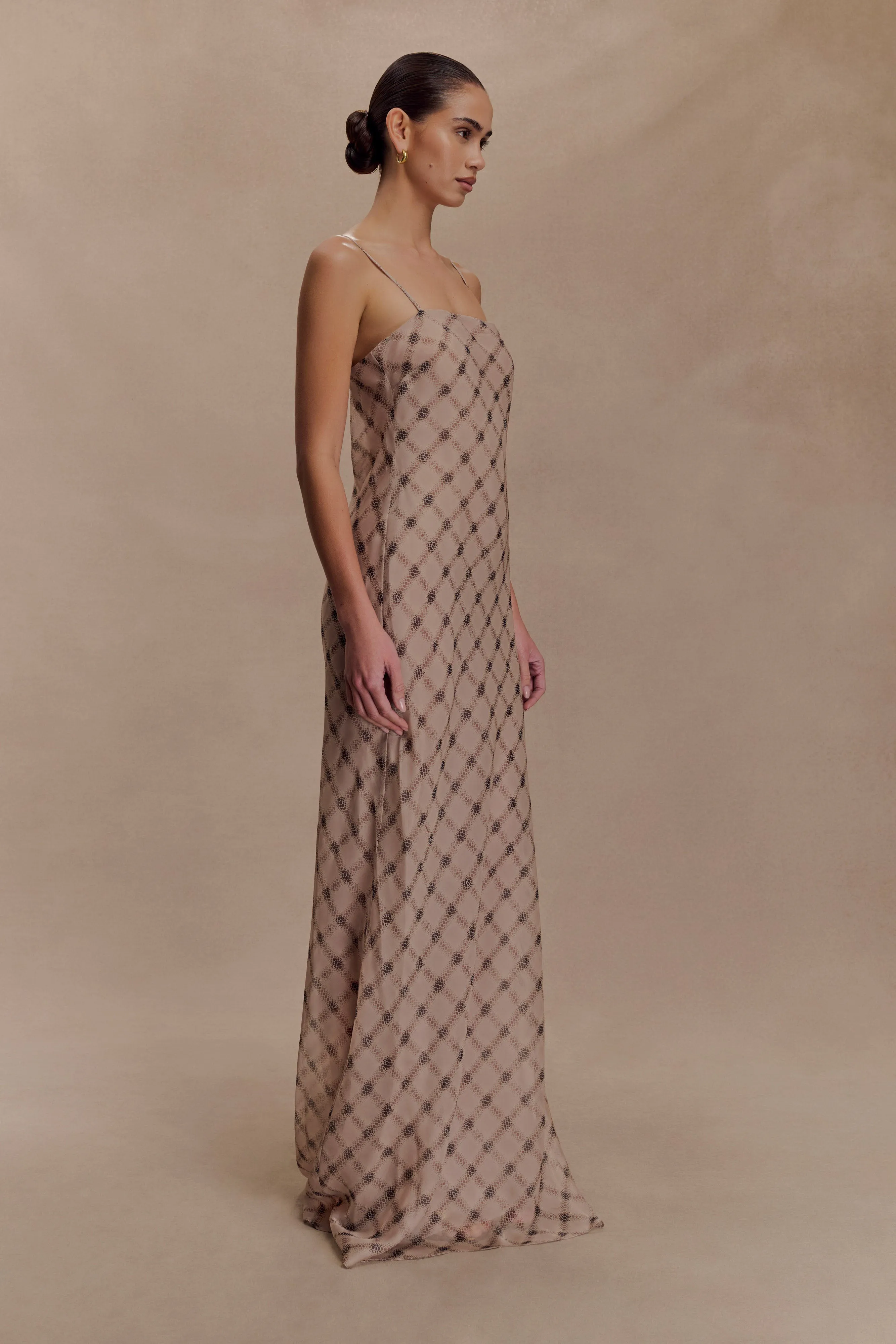 Silvana Chiffon Maxi Dress - Snake Check Print Mocha All Look Fashion Mix
