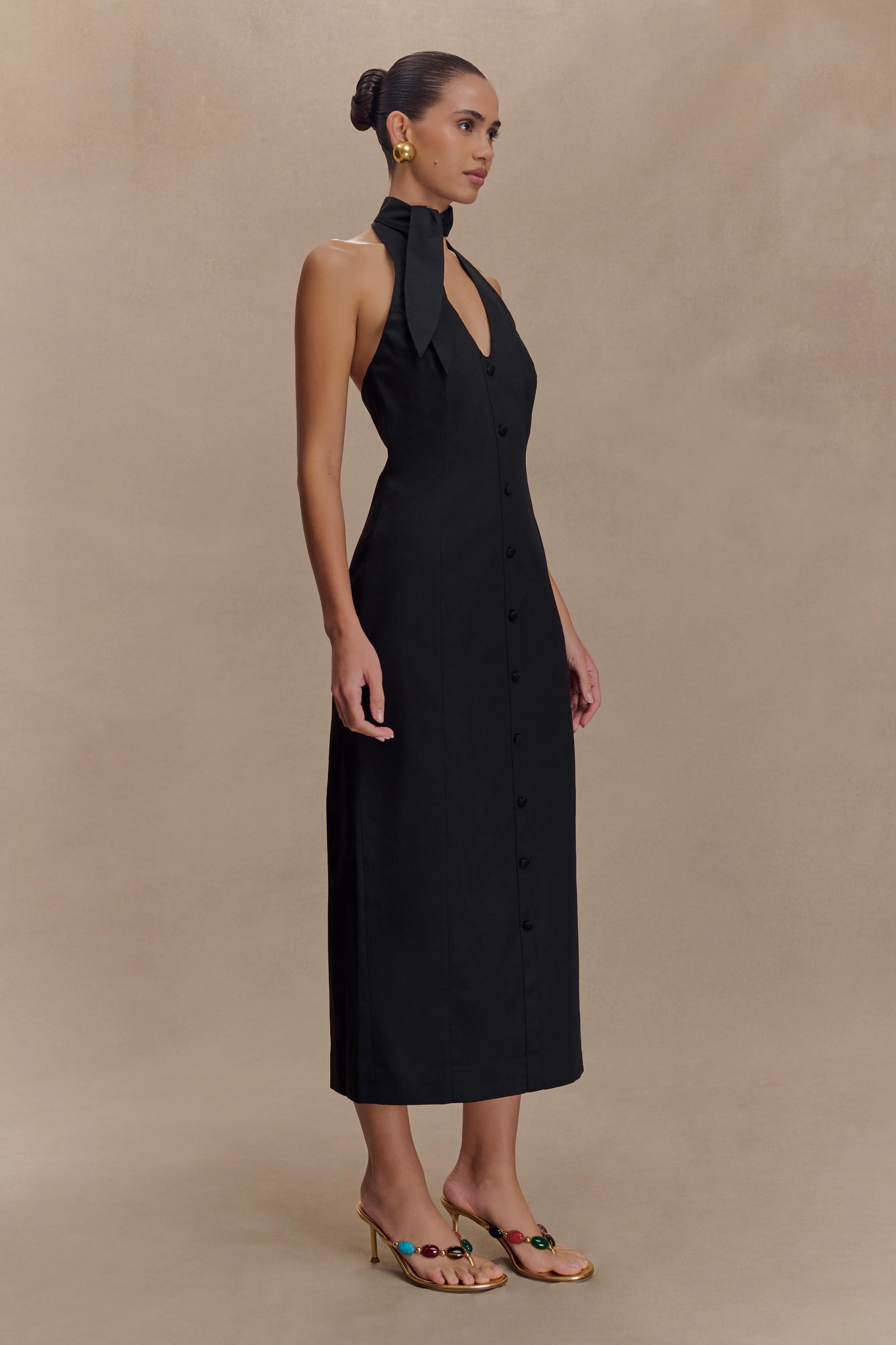Simona Halter Neck Midi Dress - Black Simple Profile