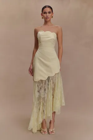 Aleena Satin And Lace Maxi Dress - Lemon Soft Tones Versatile Cut