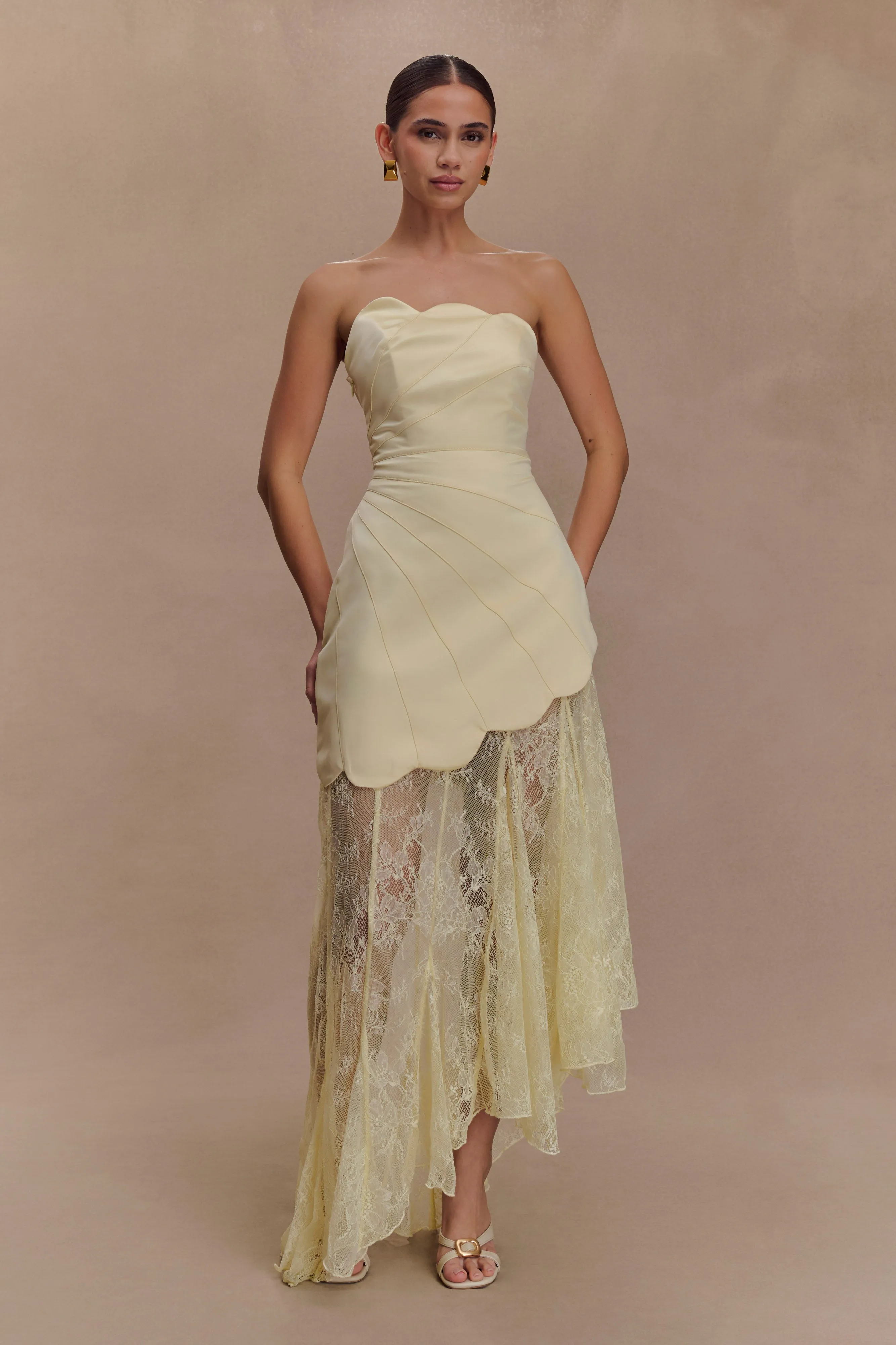 Aleena Satin And Lace Maxi Dress - Lemon Neutral Mood