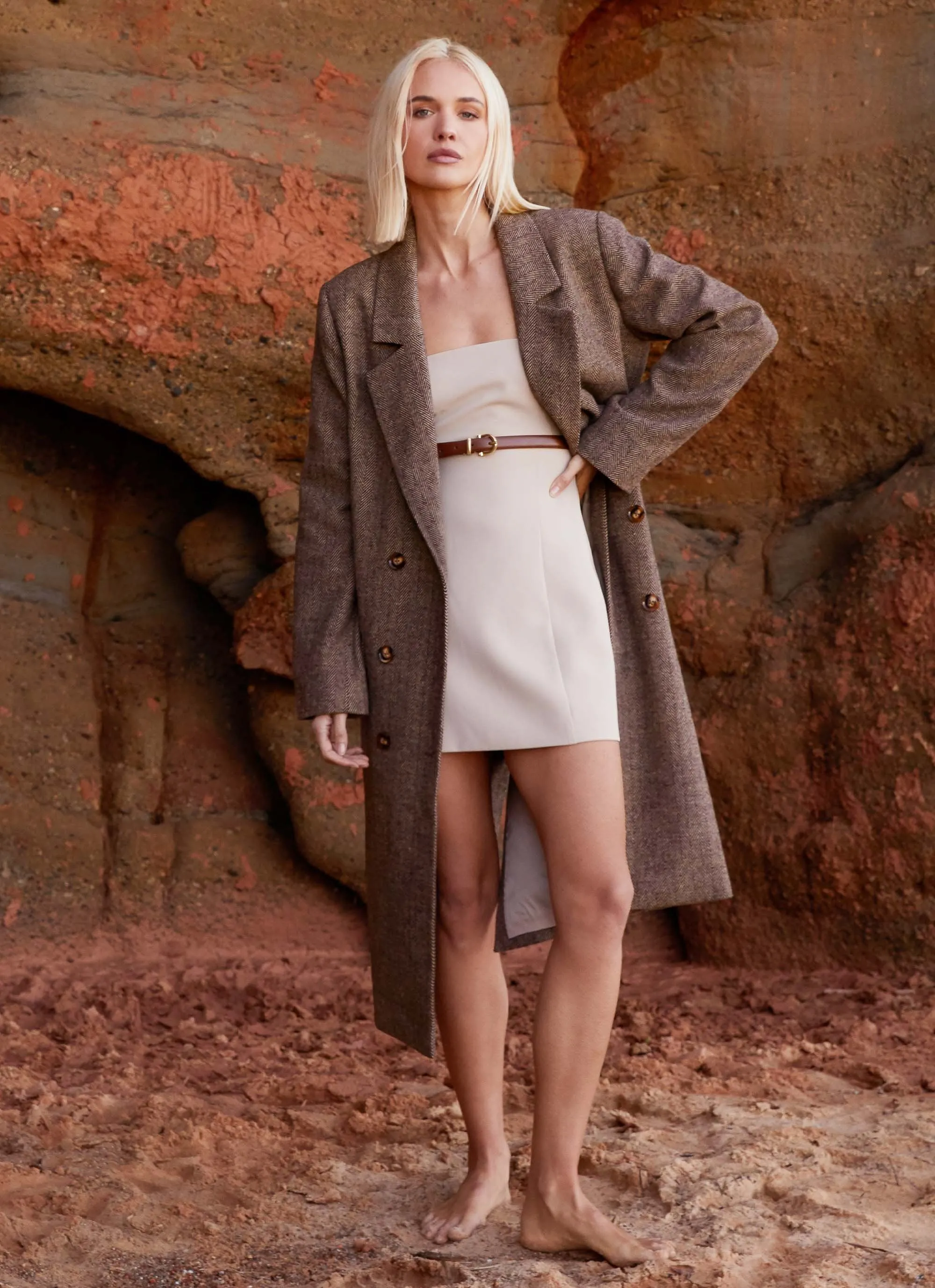 Since Way Back Longline Coat - Brown Minimalist Design Smooth Finish