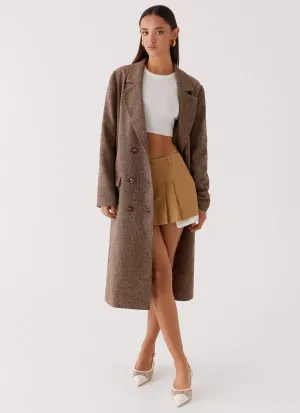 Since Way Back Longline Coat - Brown Subtle Layers Flexible Fiber Fill