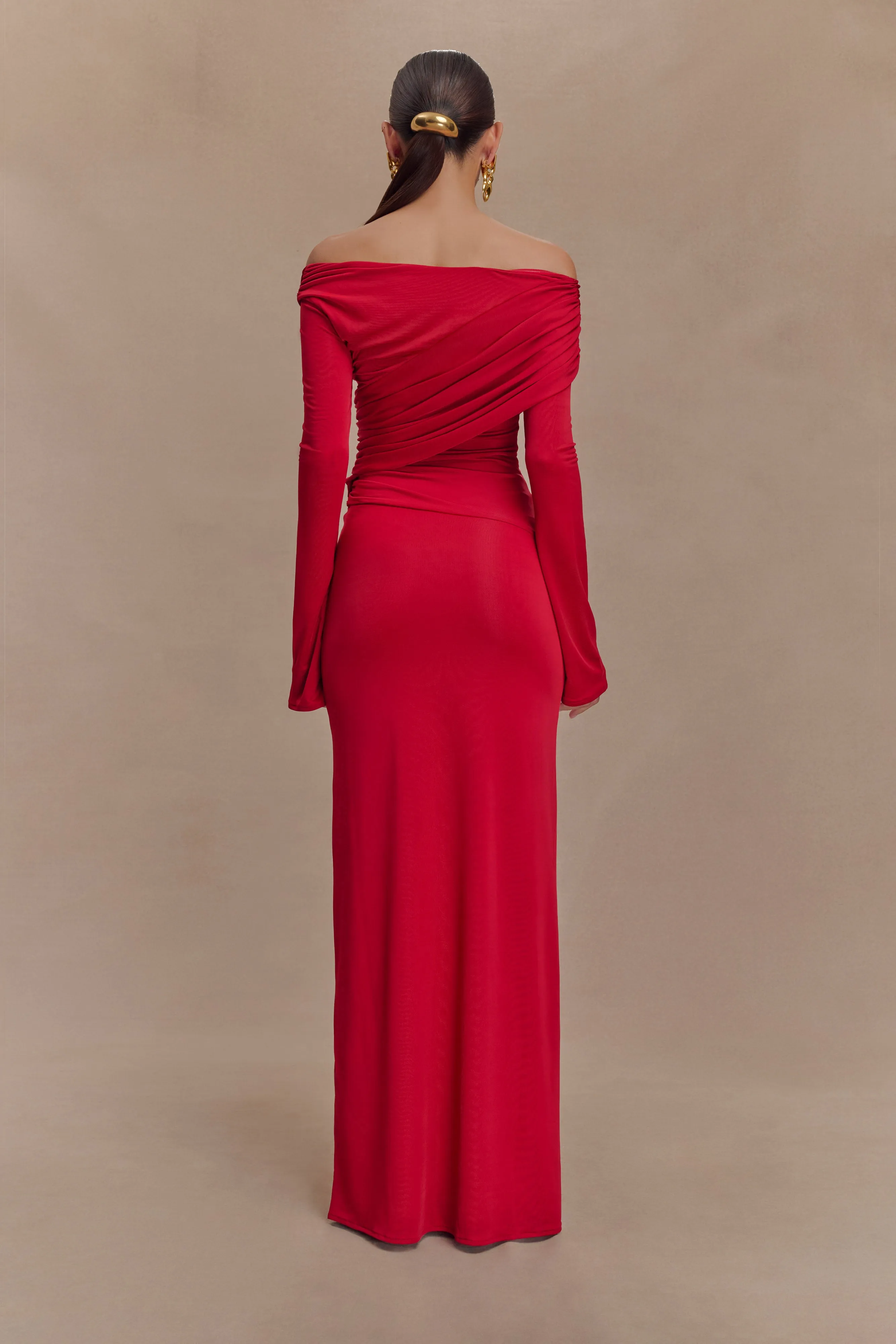 Therese Off Shoulder Ruched Maxi Dress - Red Bright Petal