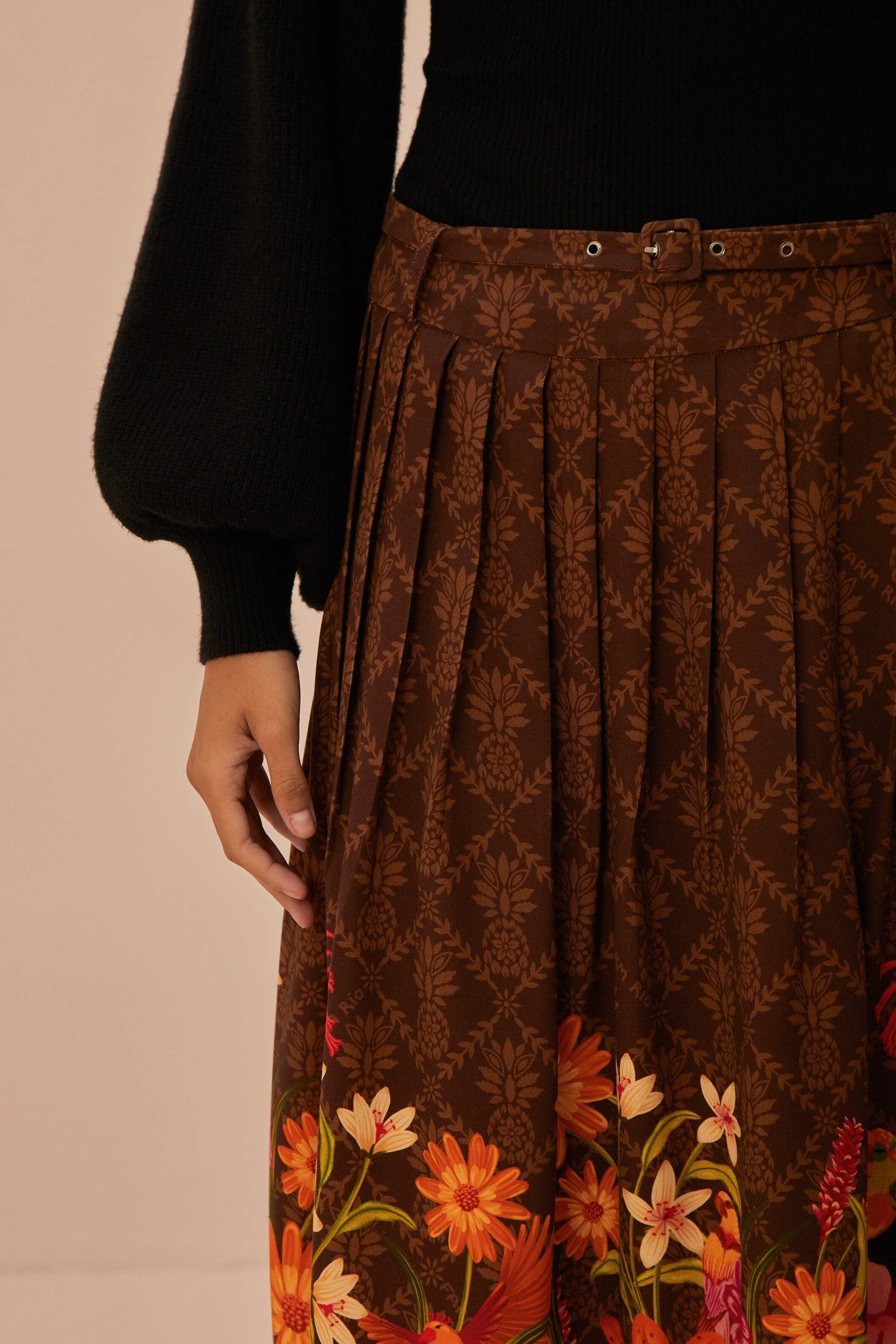 Fashion Mood Brown Charming Garden Midi Skirt