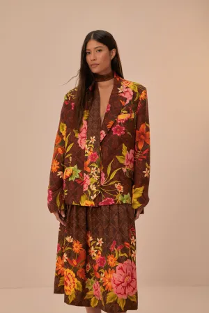 Brown Charming Garden Midi Skirt Fold Over Detail Aesthetic Look