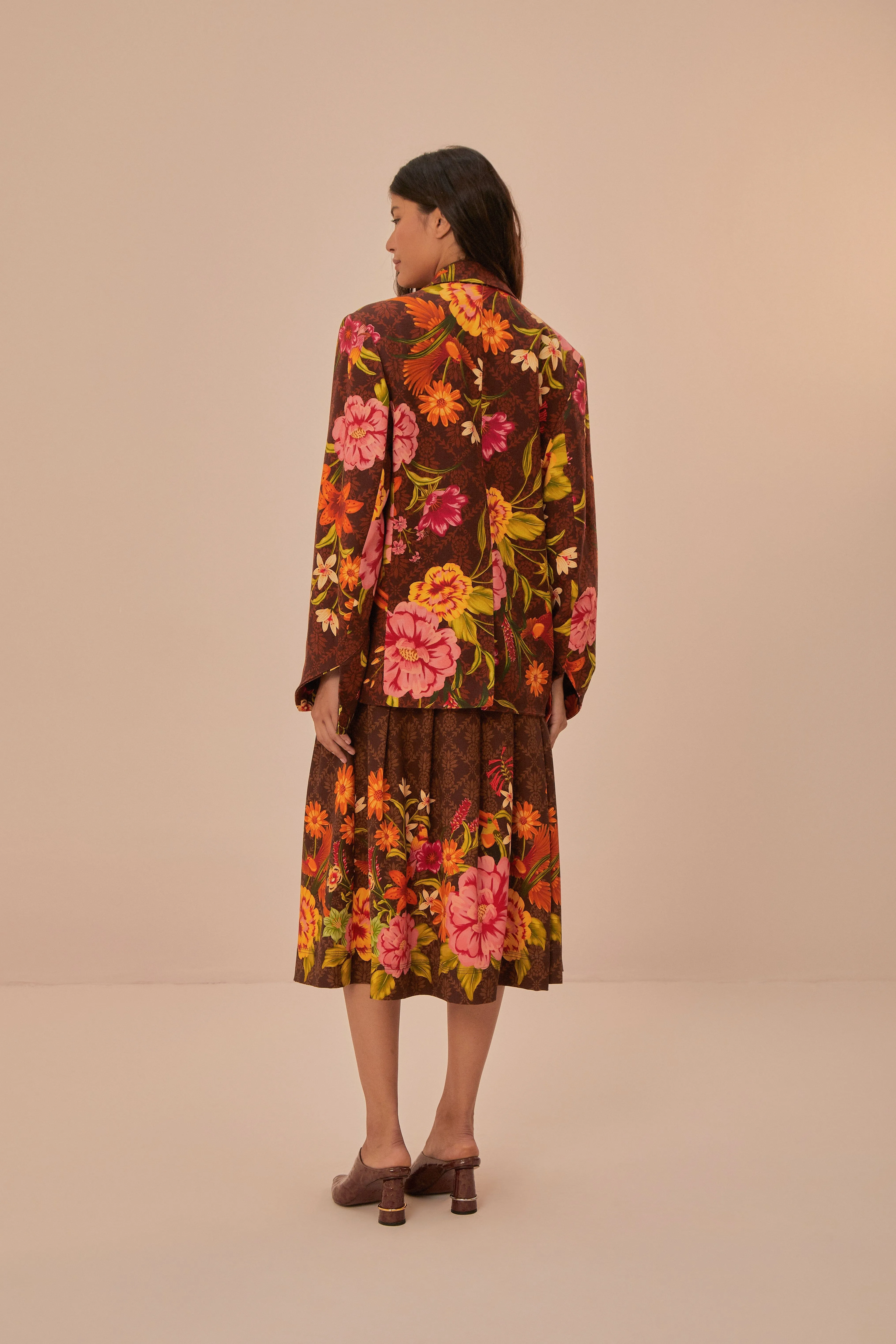 Layered Hem Weekend Ready Brown Charming Garden Midi Skirt