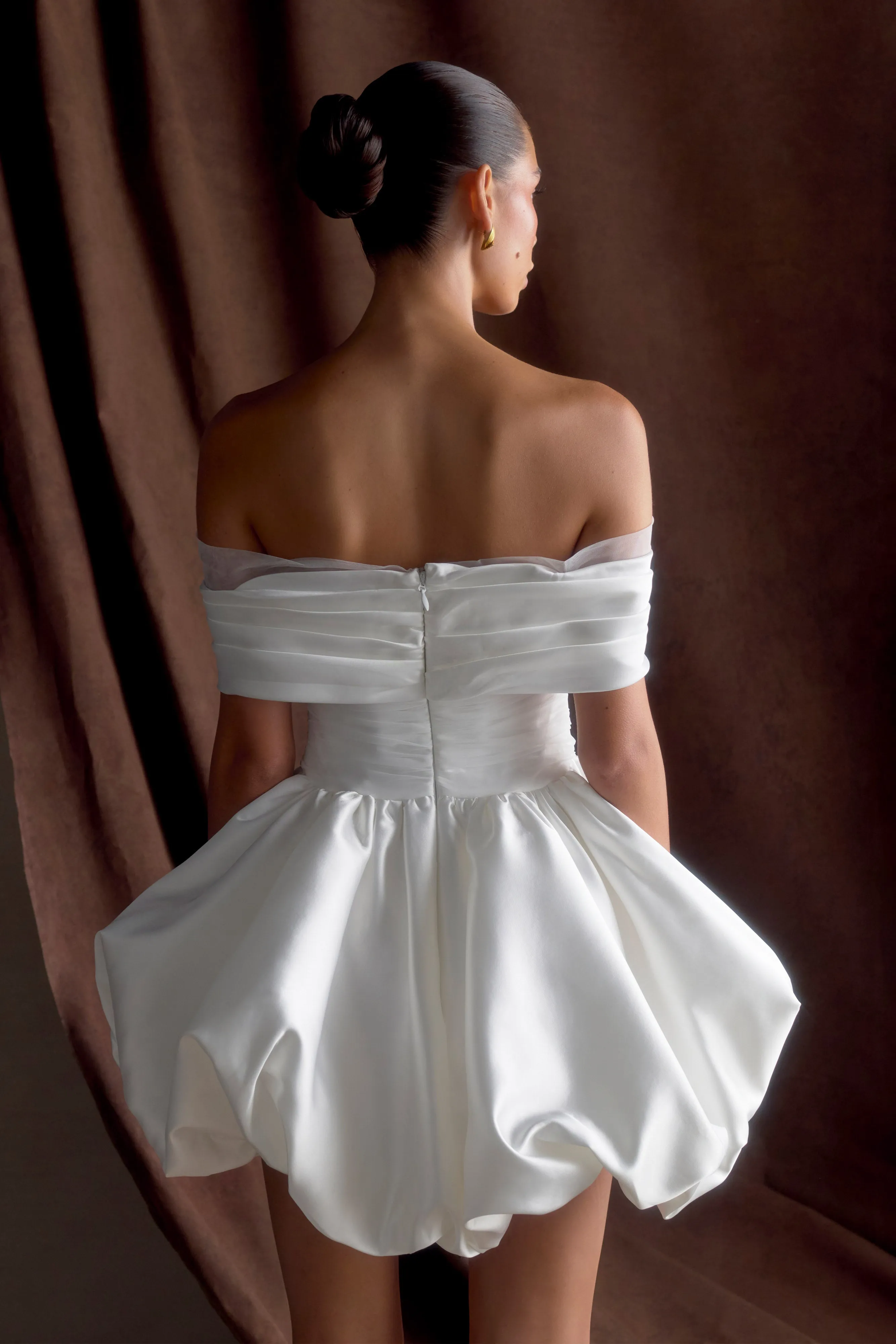 Sleek Touch Texture Edge Lauretta Off Shoulder Mini Dress - White