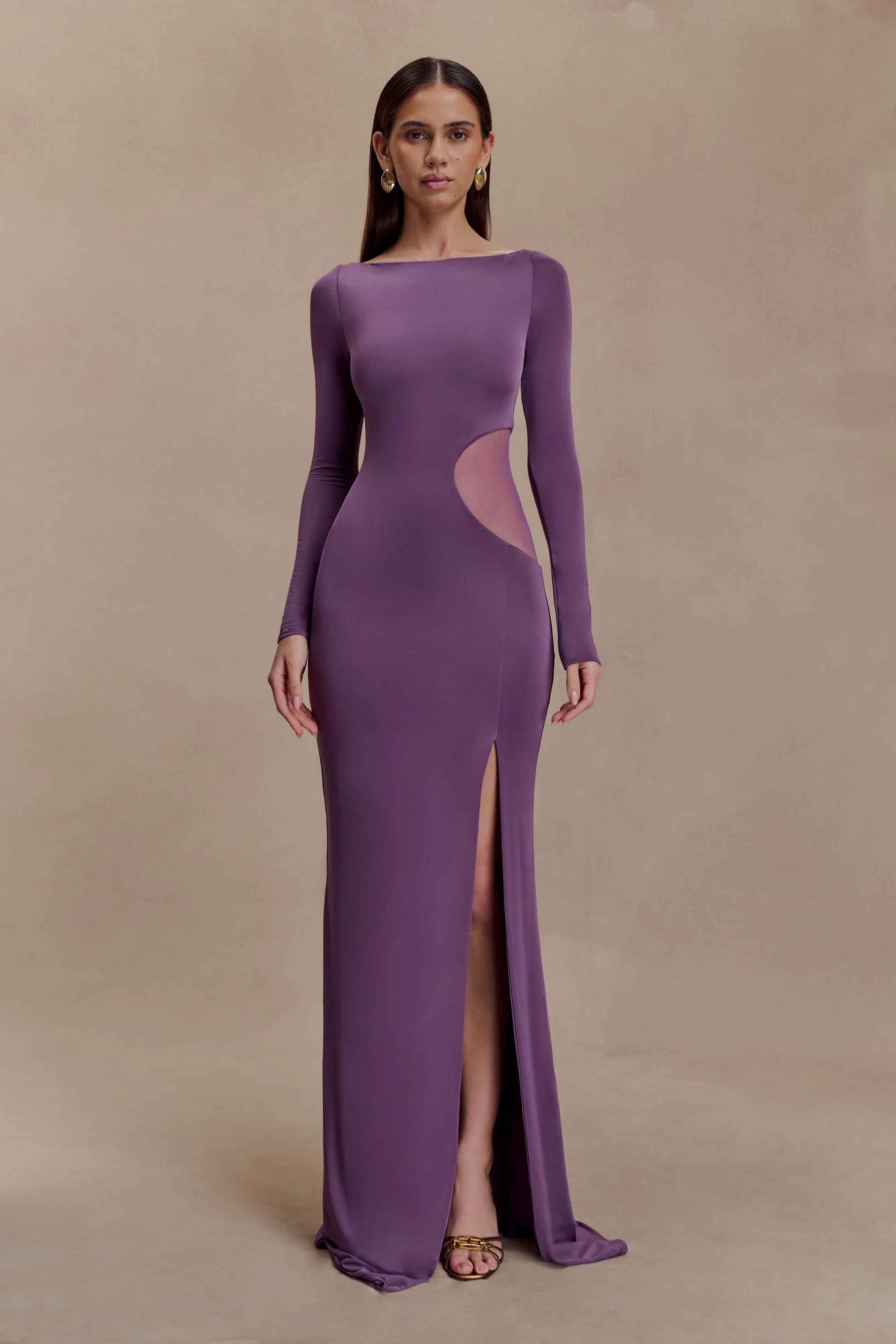 Megan Slinky And Mesh Maxi Dress - Purple Casual maxi dress