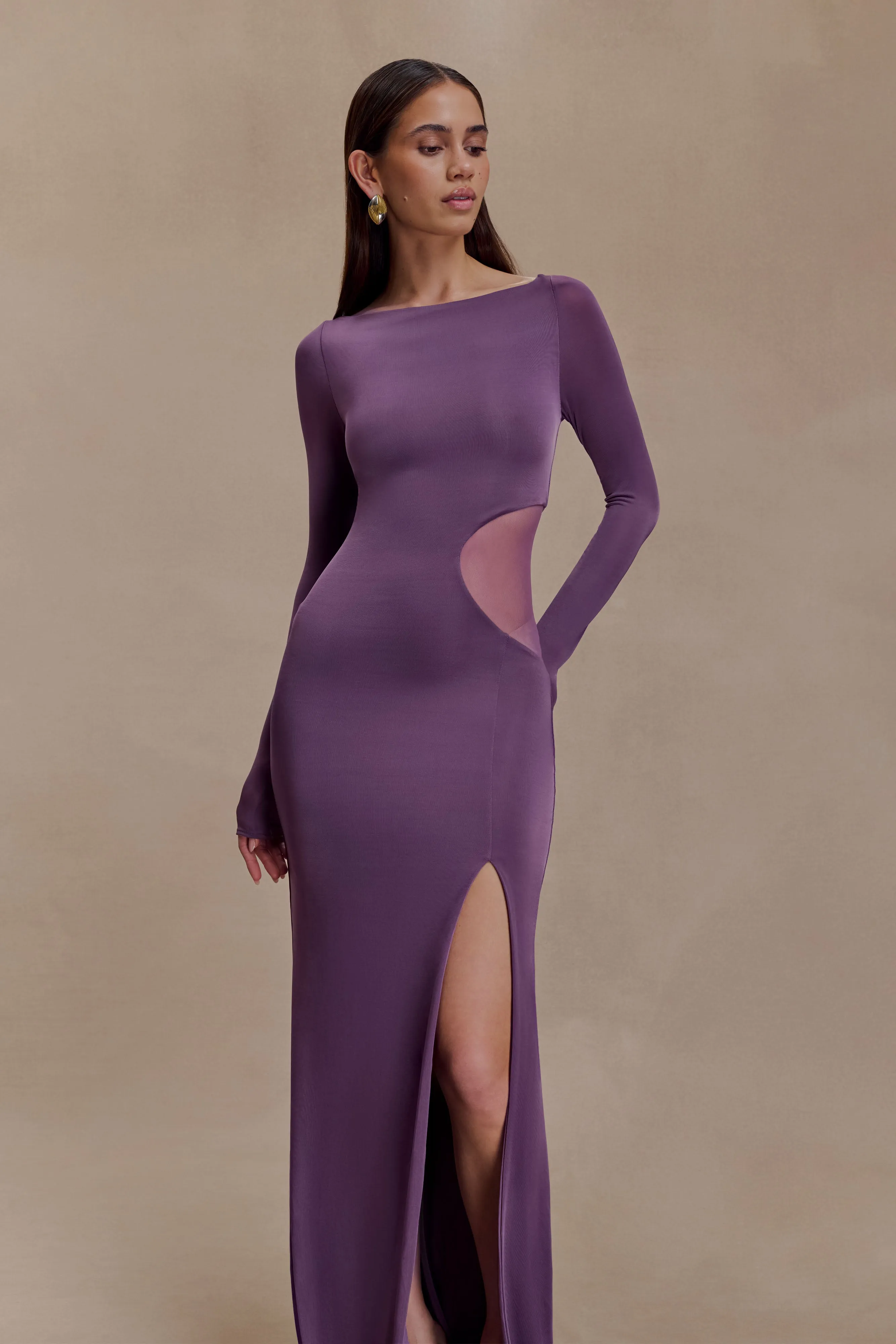 Chic formal attire Grace Glow Megan Slinky And Mesh Maxi Dress - Purple