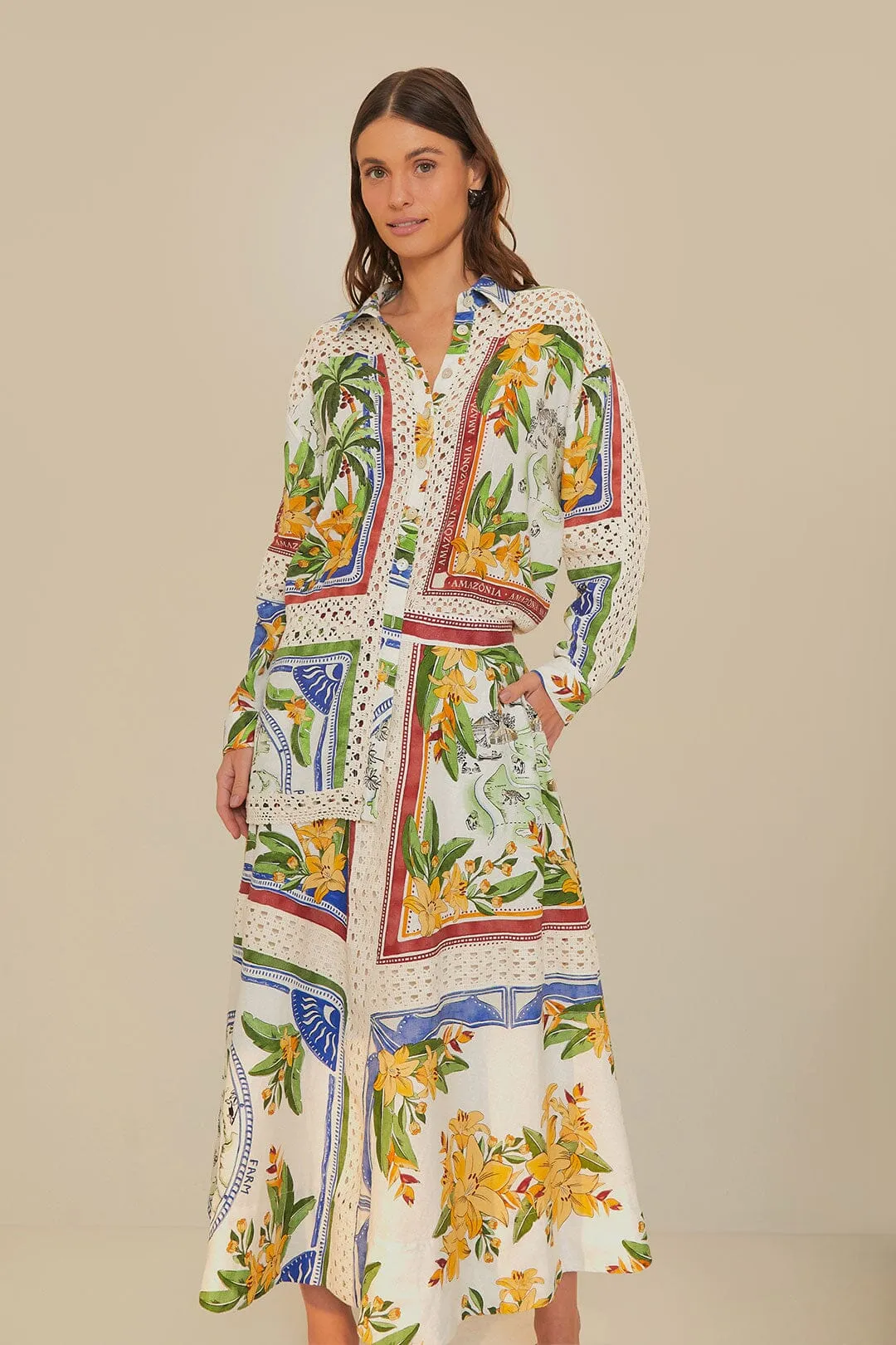 Soft Focus Low Maintenance Fabric Off-White Tropical Destination LENZING? ECOVERO? Euroflax? Midi Skirt