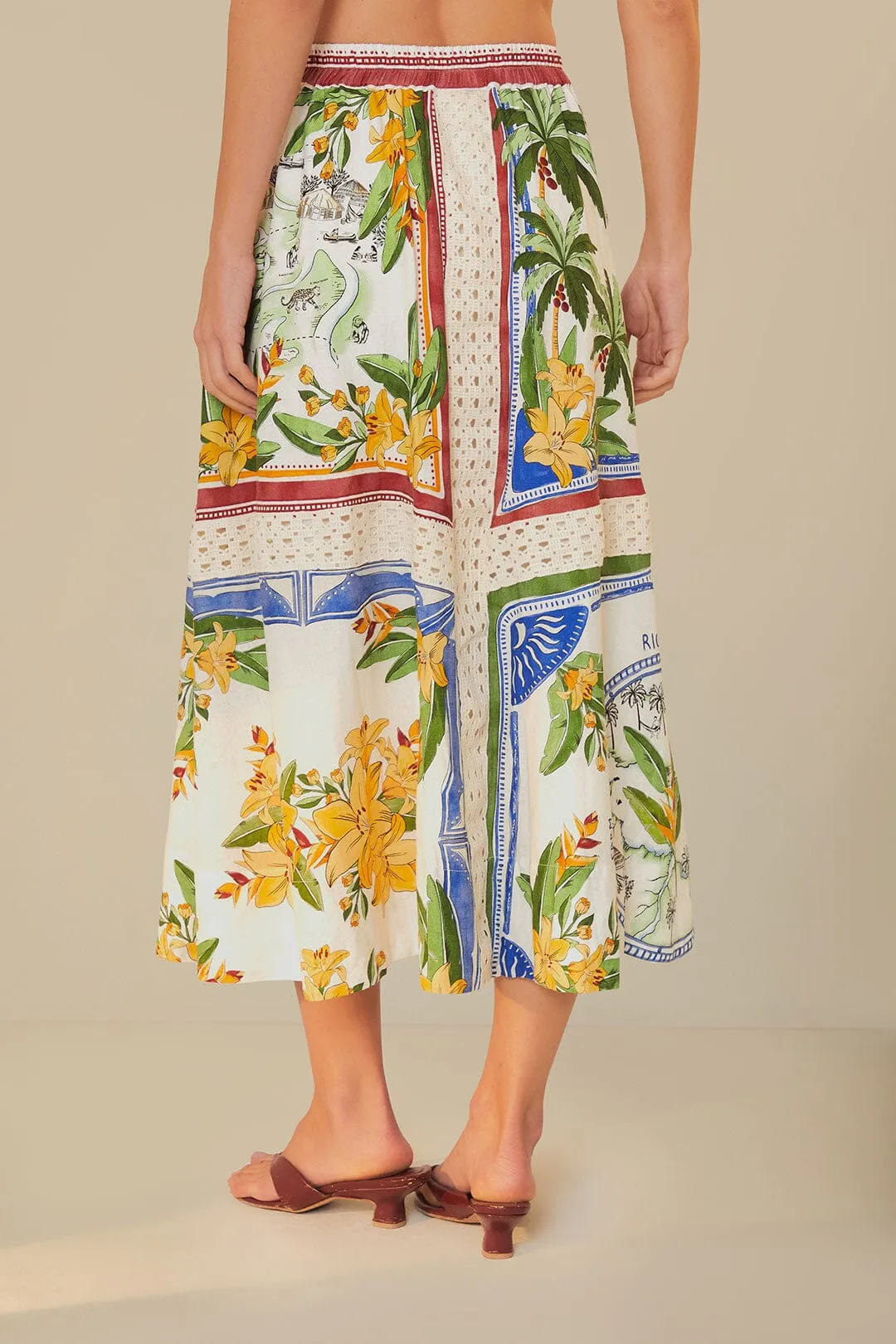 A Line Cut Off-White Tropical Destination LENZING? ECOVERO? Euroflax? Midi Skirt