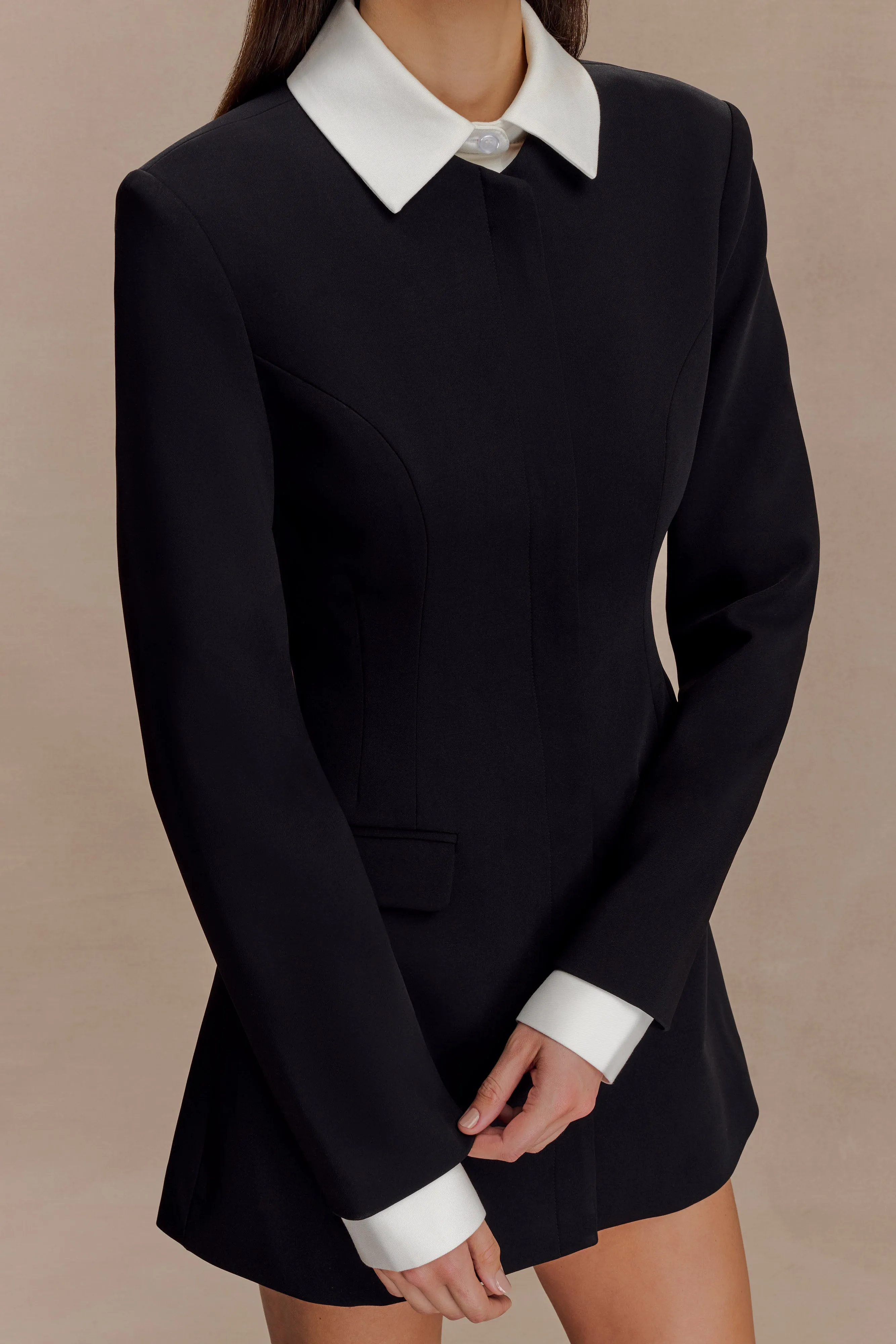 Gretchen Suiting Mini Dress - Black Timeless Energy