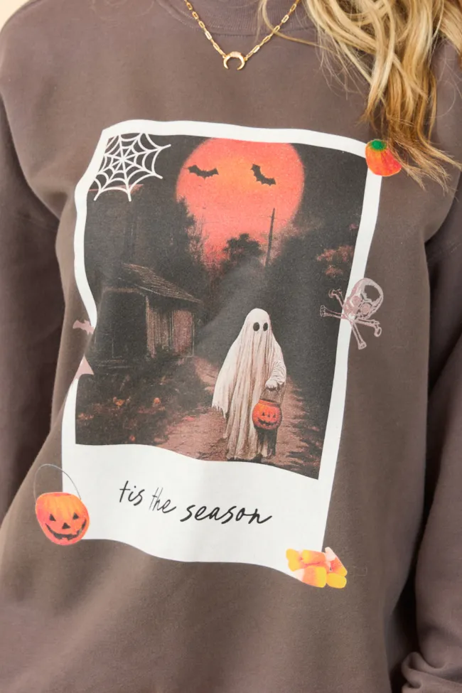 'Tis The Season Halloween Photo Print Mocha Graphic Sweatshirt SALE Layering Piece