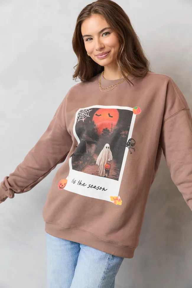 'Tis The Season Halloween Photo Print Mocha Graphic Sweatshirt SALE product promotion