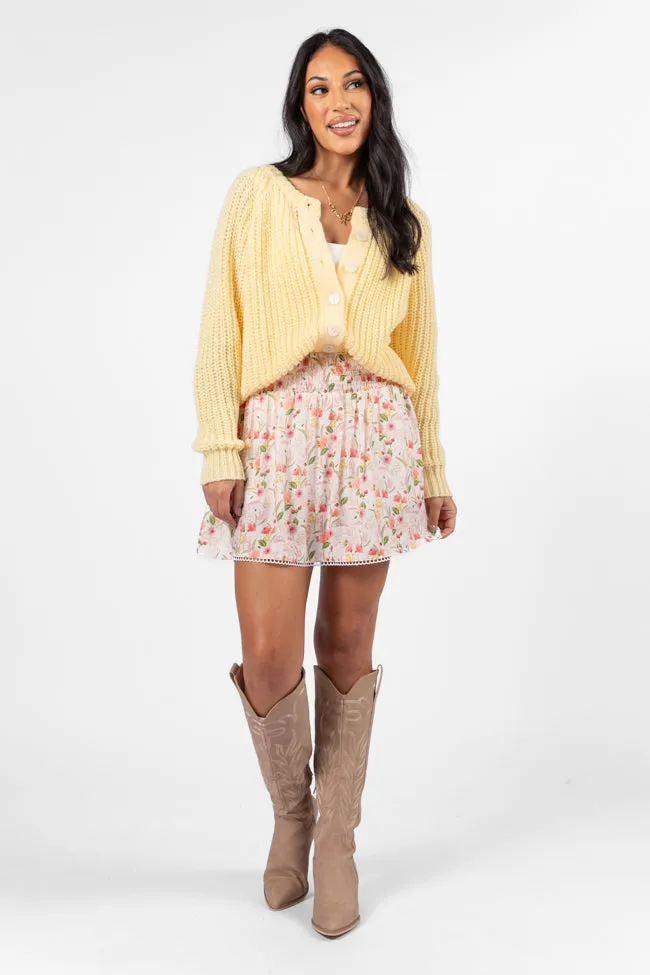 Through The Garden Ivory Multi Floral Eyelet Trim Mini Skort SALE Tropical theme Breezy Style